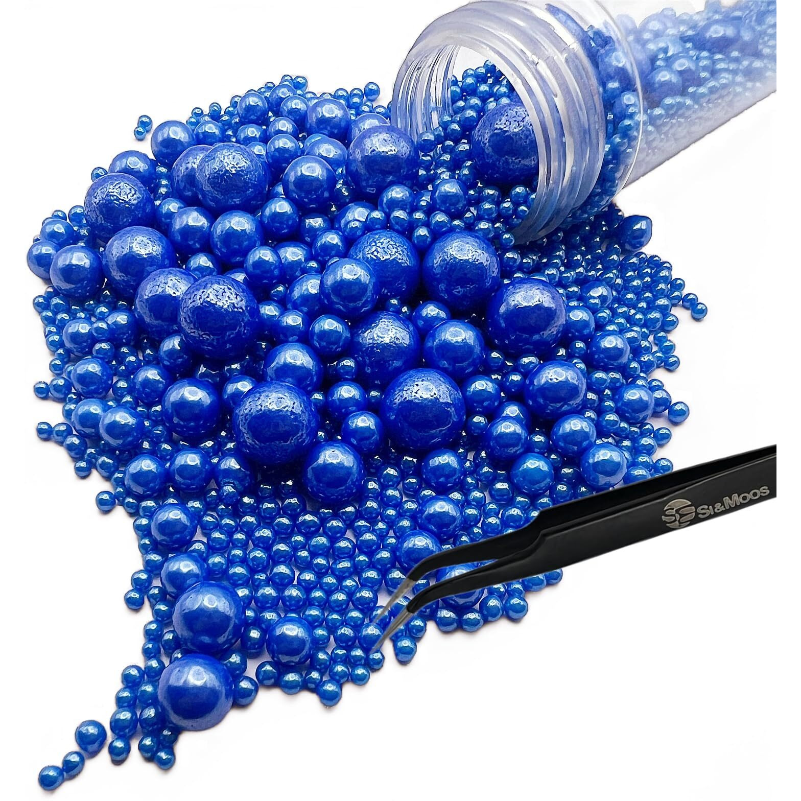 Royal Blue Edible Pearls For Cake Decorating 5.1 Oz | Royal Blue Cake Pearls | Edible Sugar Pearls | Edible Cake Decorations | Royal Blue Pearl Sprinkles For Cookies, Ice Cream, Cake And Cupcake Decorating With Tweezers