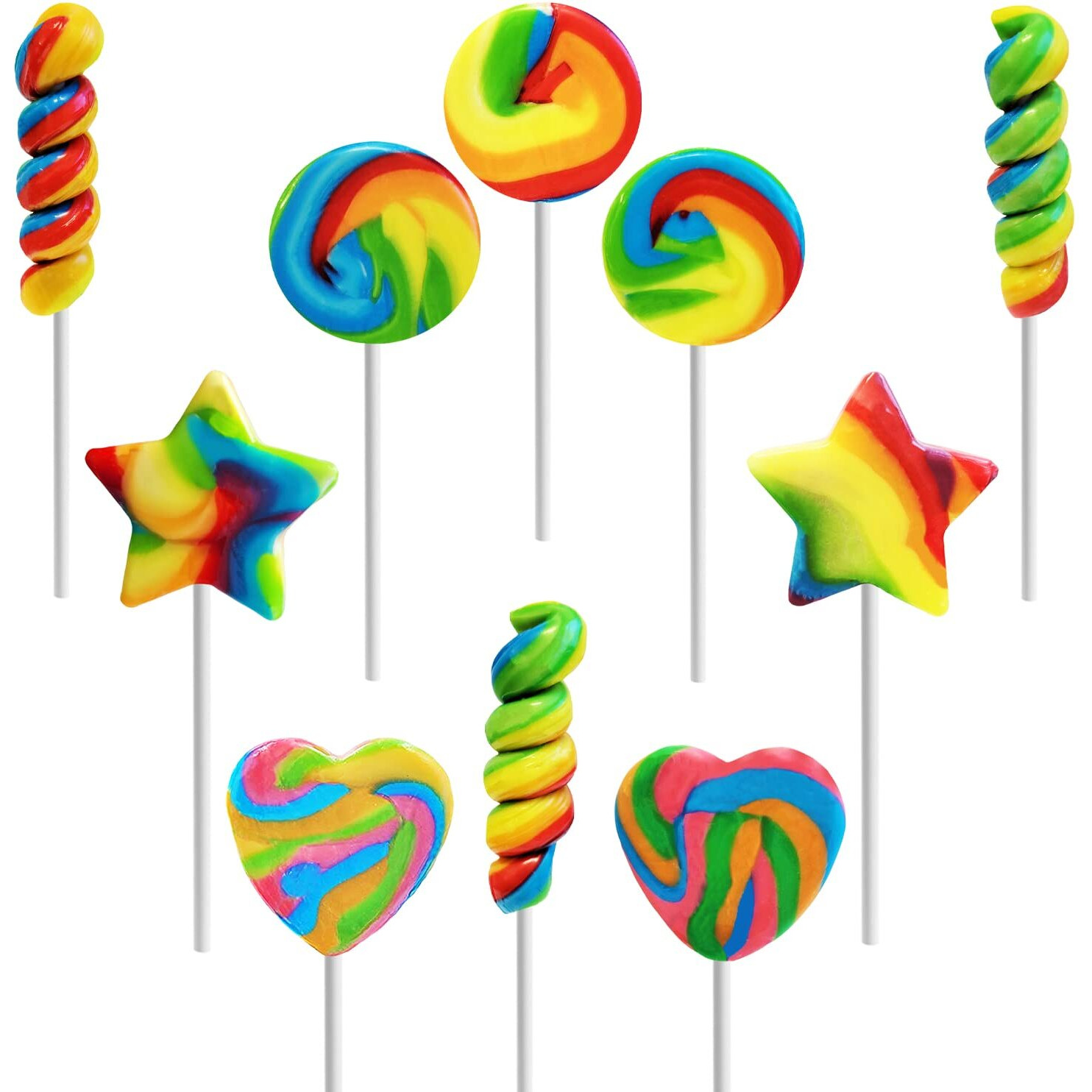 Assorted Mini Rainbow Swirl Lollipops And Rings,Assorted Flavors, Great For Birthday Parties, Events, And Goody Bag Fillers, Party Favors, Individually Wrapped Sucker(50-Pack)