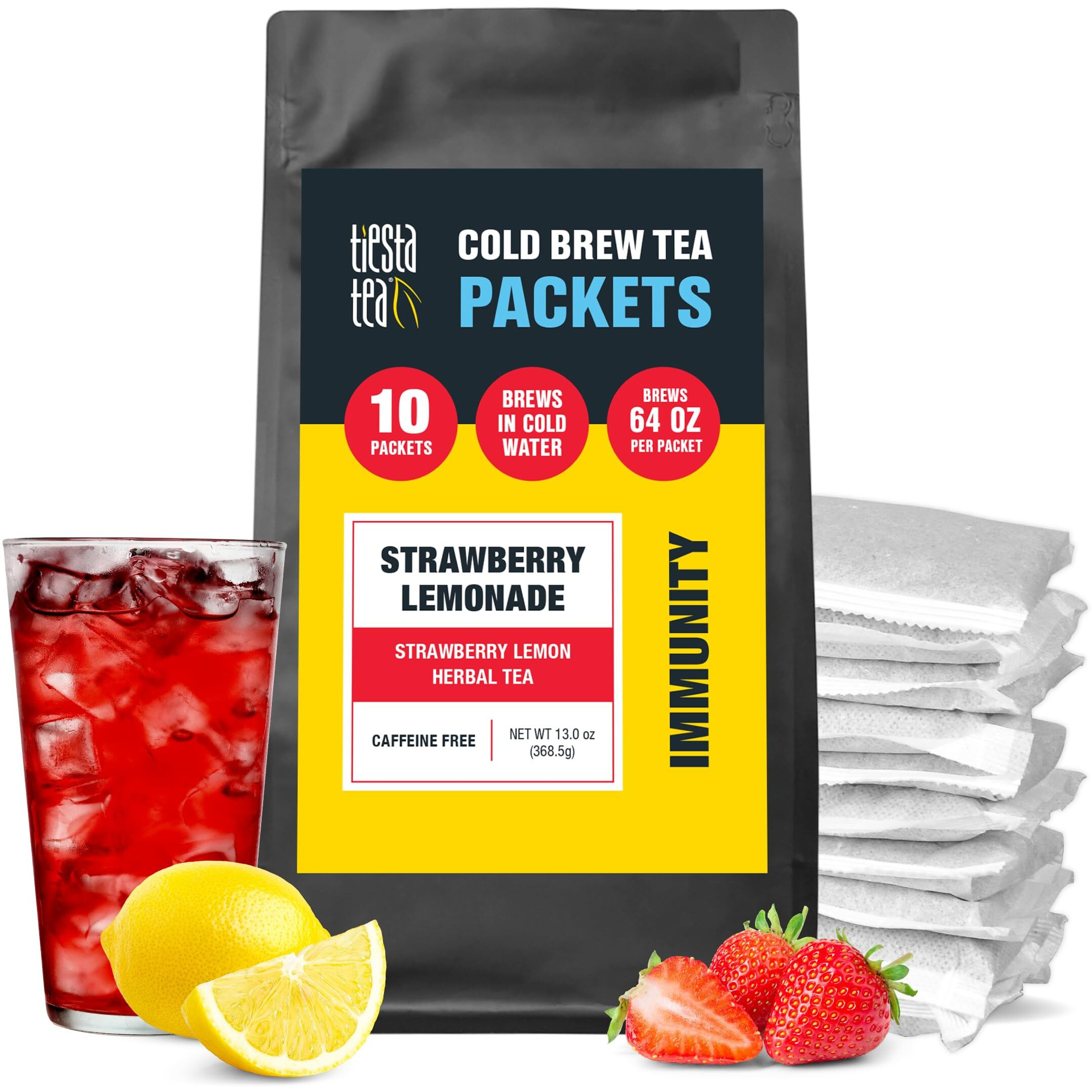 Tiesta Tea - Strawberry Lemonade Cold Brew Tea | Strawberry Lemon Herbal Tea | Premium Loose Leaf Iced Tea Blends | Non Caffeinated Iced Tea | 10 Cold Brew Tea Bags - Brews 1 64Oz Pitcher Each