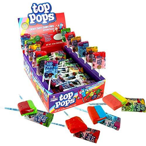 Top Pops Chewy Taffy Pops, 16.9 Ounce Assorted Flavors, 48 Count
