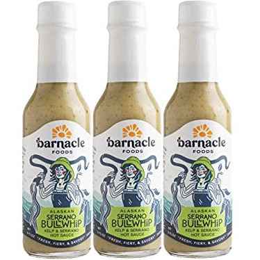 Barnacle Foods Serrano Bullwhip Kelp Hot Sauce | Kelp & Serrano Peppers | Made In Alaska | Delicious Savory Umami Flavor & Heat | Packed With Vitamins & Minerals | Great For Dipping & Pouring | 3 Pack