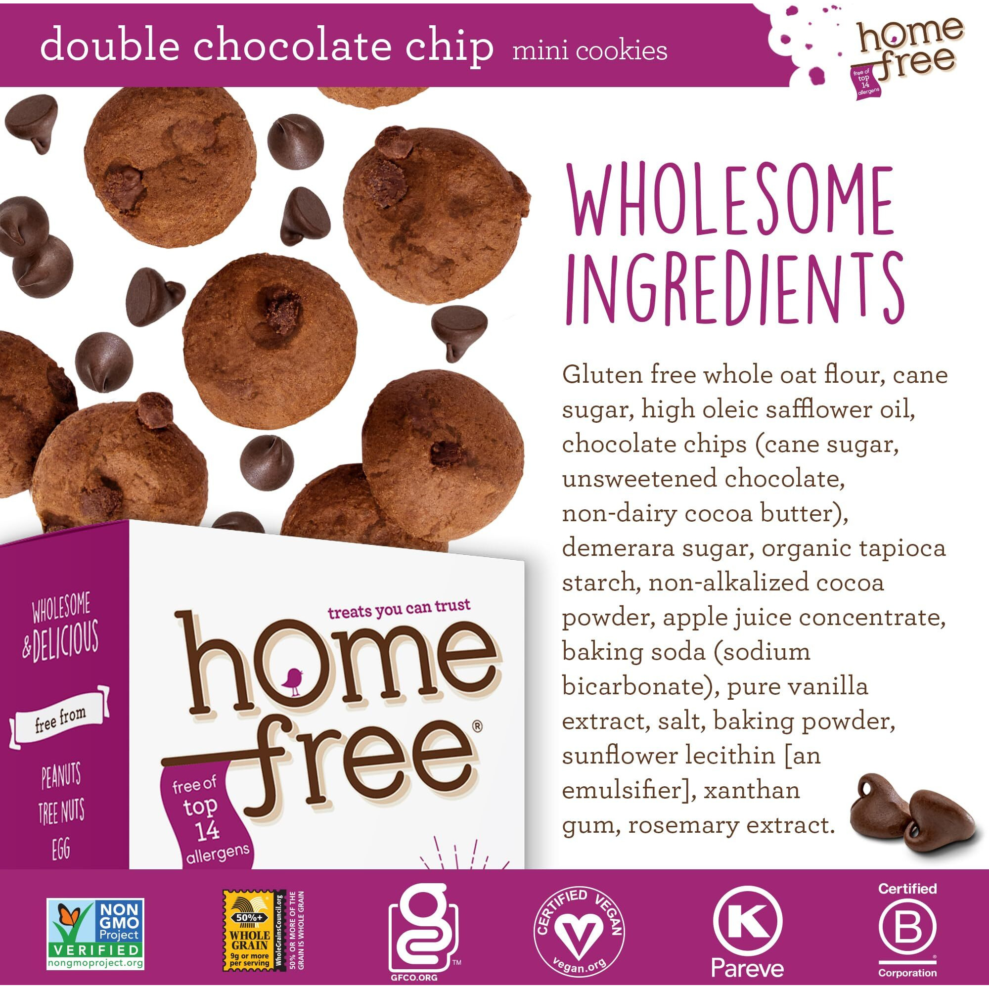 Homefree Mini Double Chocolate Chip Cookie Box, Gluten Free, Nut Free, Vegan, School Safe And Allergy Friendly Snack, 5 Oz. Box (Pack Of 6)