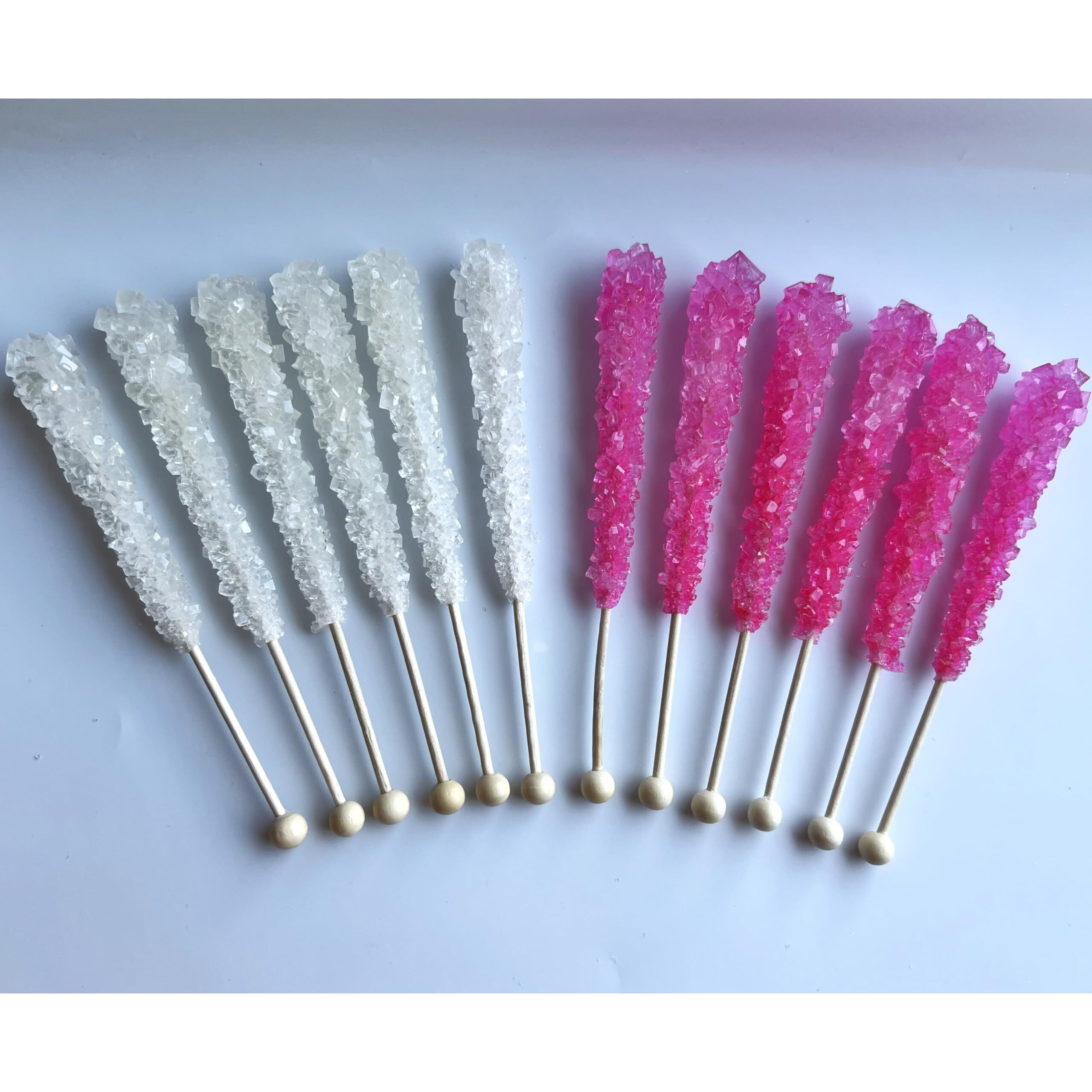 Classic Rock Candy Sticks, Sugar Rock Crystal Lollipops, Individually Wrapped (Pack Of 12, Baby Girl (Pink Cherry And White))