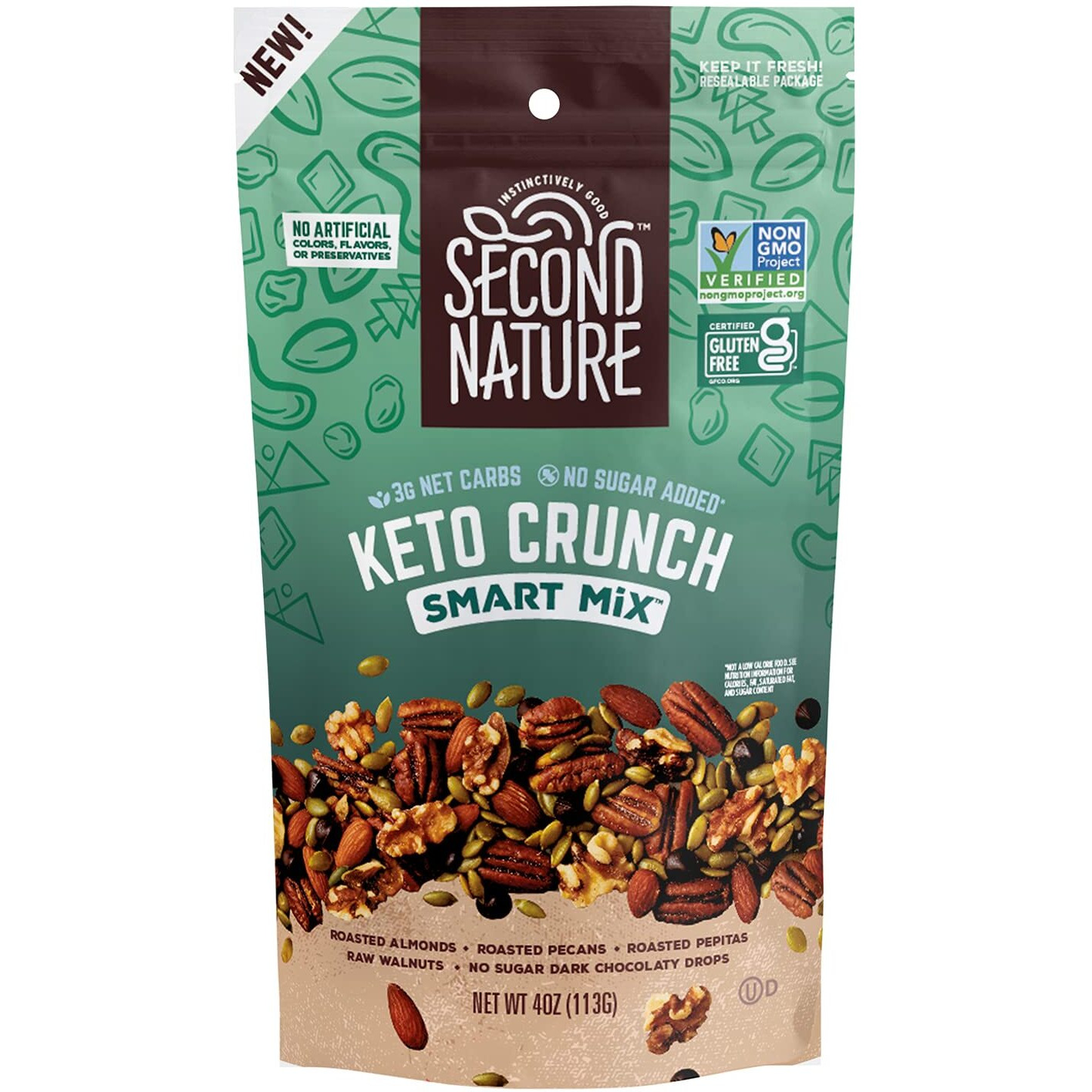 Second Nature Keto Crunch Smart Snack Mix, 4 Oz Individual Snack Packs (Pack Of 6) - Certified Keto Gluten Free Snack - No Sugar Added Dark Chocolate And Nut Trail Mix, Ideal For Travel Snacks