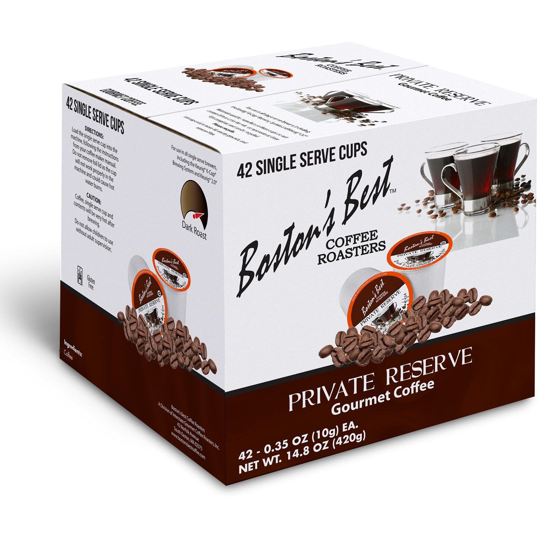 Bostons Best Gourmet Coffee - Private Reserve Blend - Dark Roast - Single Serve Coffee Pods, Compatible With Keurig Brewers - 42 Pods