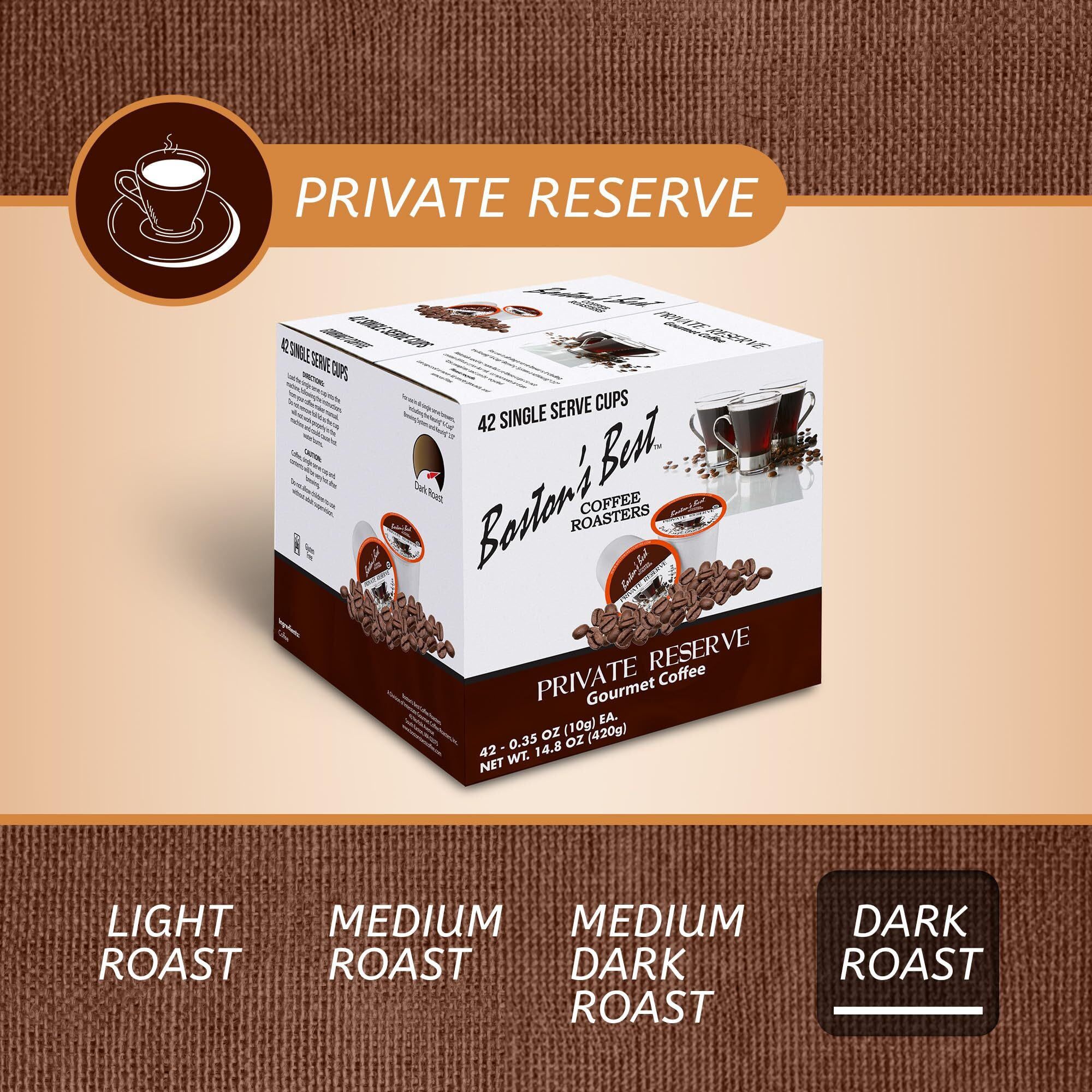 Bostons Best Gourmet Coffee - Private Reserve Blend - Dark Roast - Single Serve Coffee Pods, Compatible With Keurig Brewers - 42 Pods