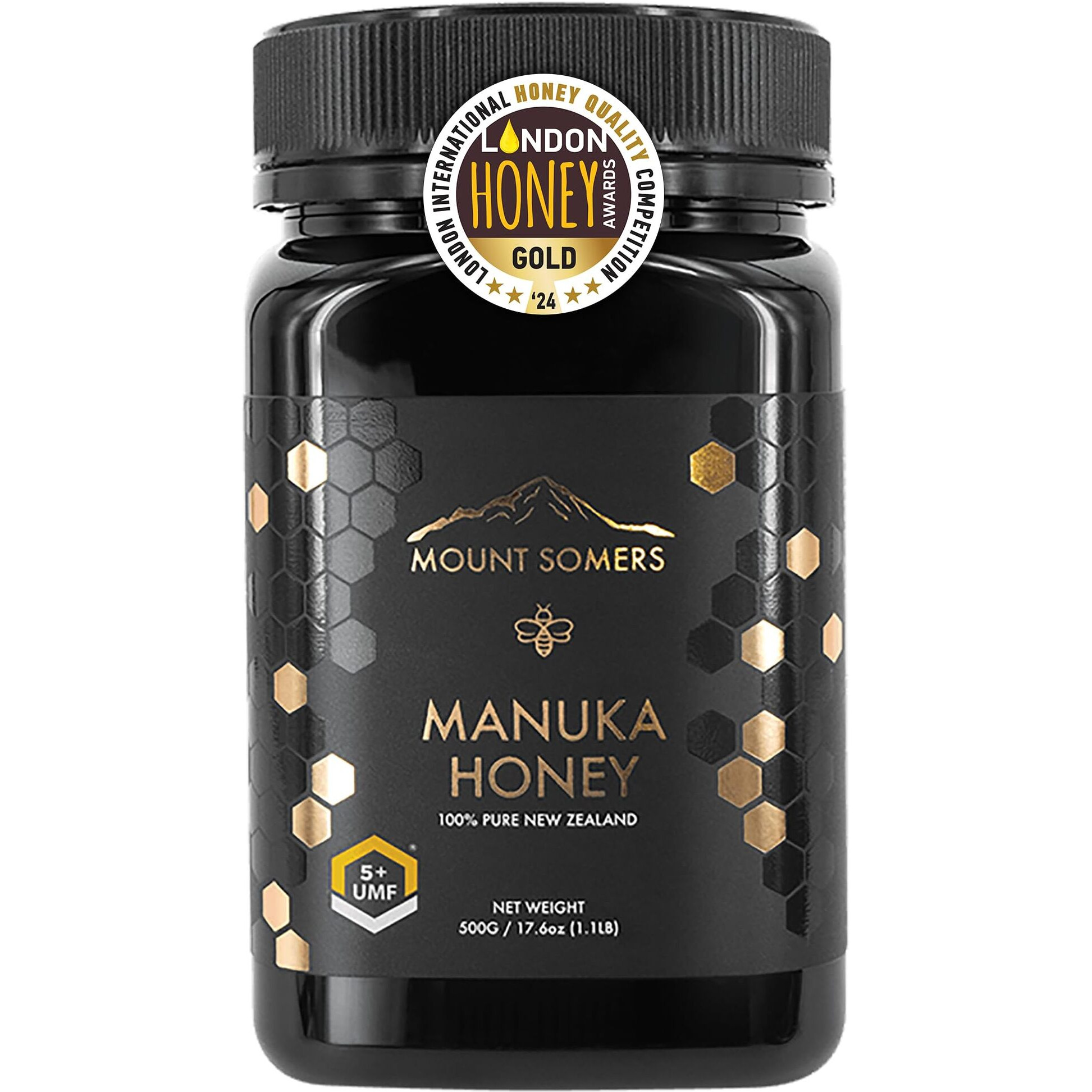 Mount Somers 100% Pure Premium Raw Manuka Honey - Umf 5+ / Mgo 83+ 17.6Oz (500G) Jar, Non Gmo New Zealand Manuka Honey, Genuine Natural Superfood, Great Taste, Umf Certified