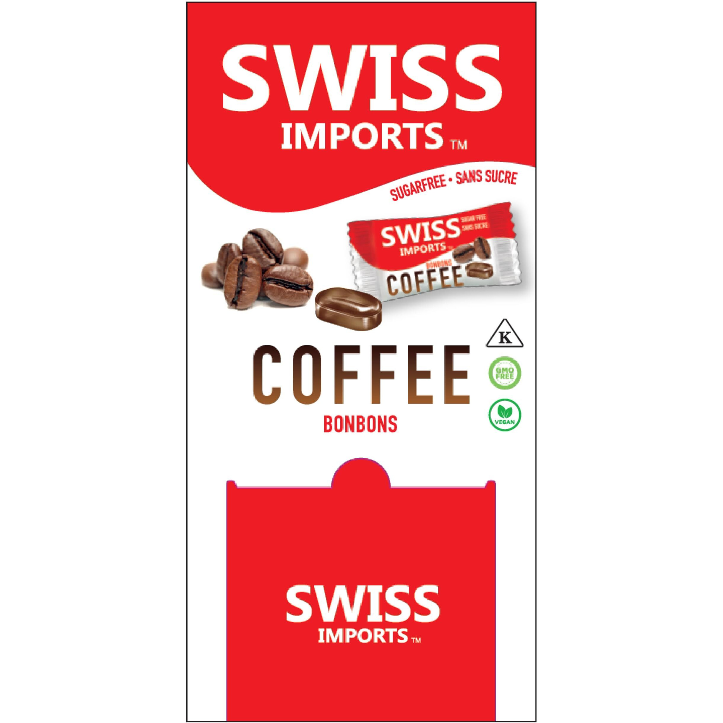 Swiss Imports Sugar Free Bonbons Hard Candy Drops, Coffee, 17.6 Oz/ 500G Bocca Box With 200 Individually Wrapped Pieces