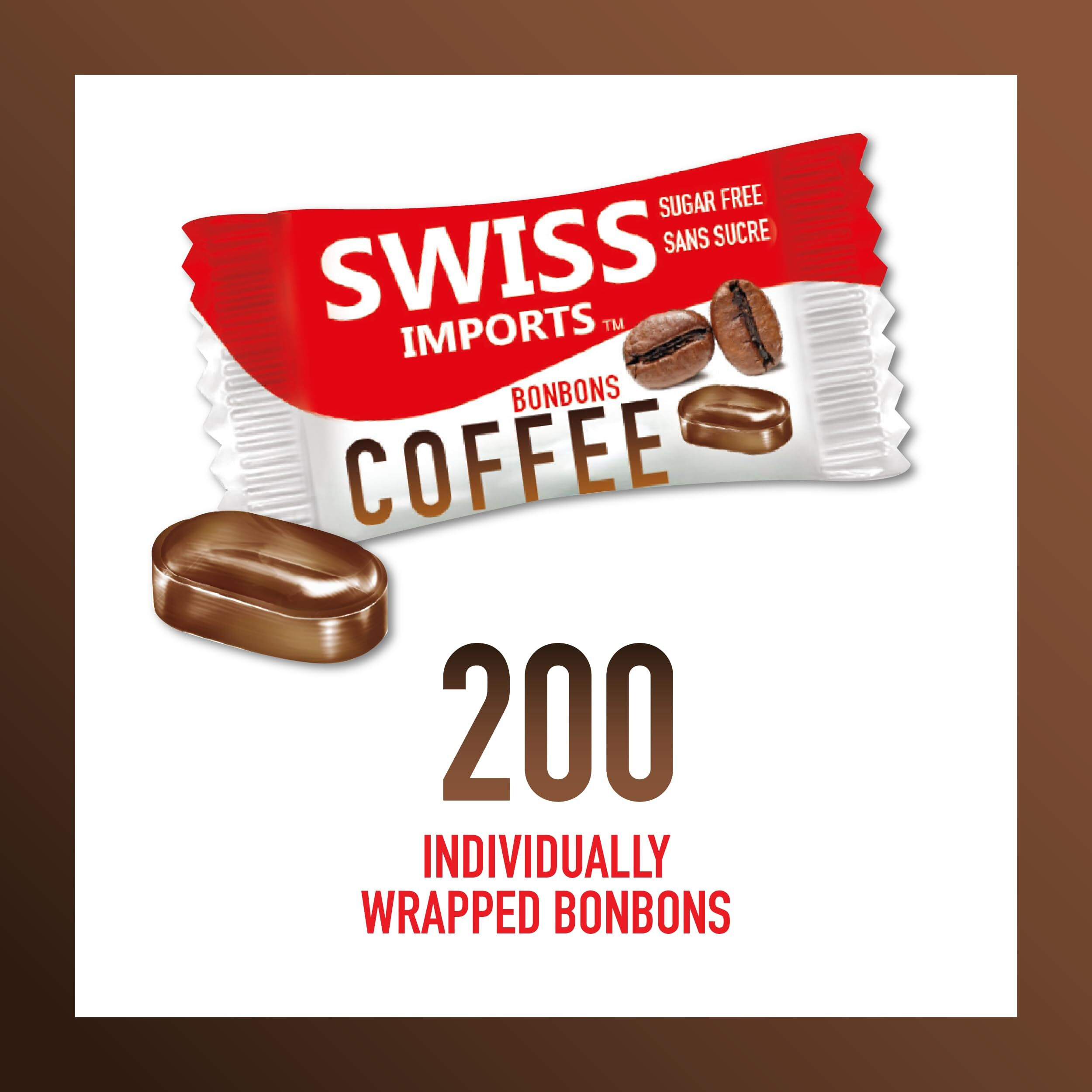 Swiss Imports Sugar Free Bonbons Hard Candy Drops, Coffee, 17.6 Oz/ 500G Bocca Box With 200 Individually Wrapped Pieces