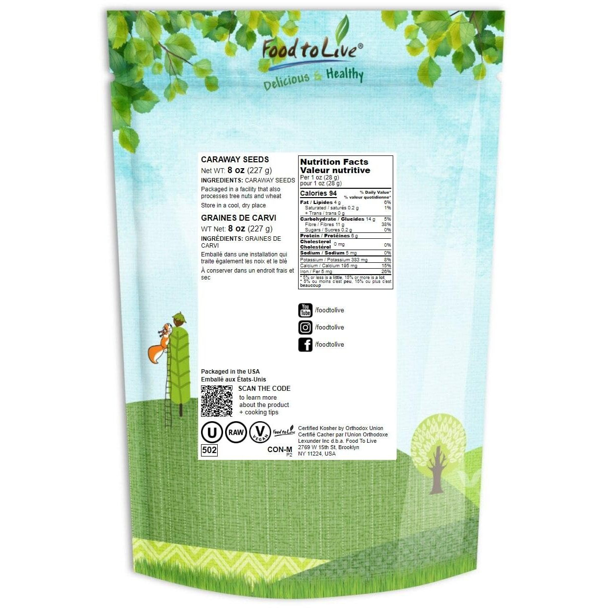 Food To Live - Caraway Seeds, 8 Ounces Whole Raw Dried Caraway Seeds, Kosher And Vegan, Bulk Savory Spice. Rich In Dietary Fiber And Minerals. Perfect For Rye Bread.