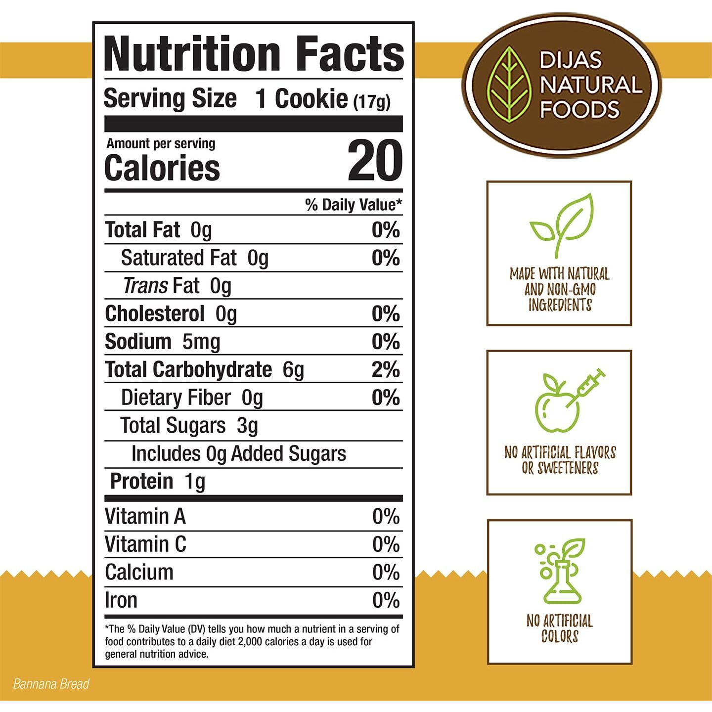 Dijas Natural Foods, Crunchy Fat Free Biscotti Cookie, All Natural Preservative Free Ingredients, Delicious Low Calorie Snack (5 Ounces, Banana Bread)