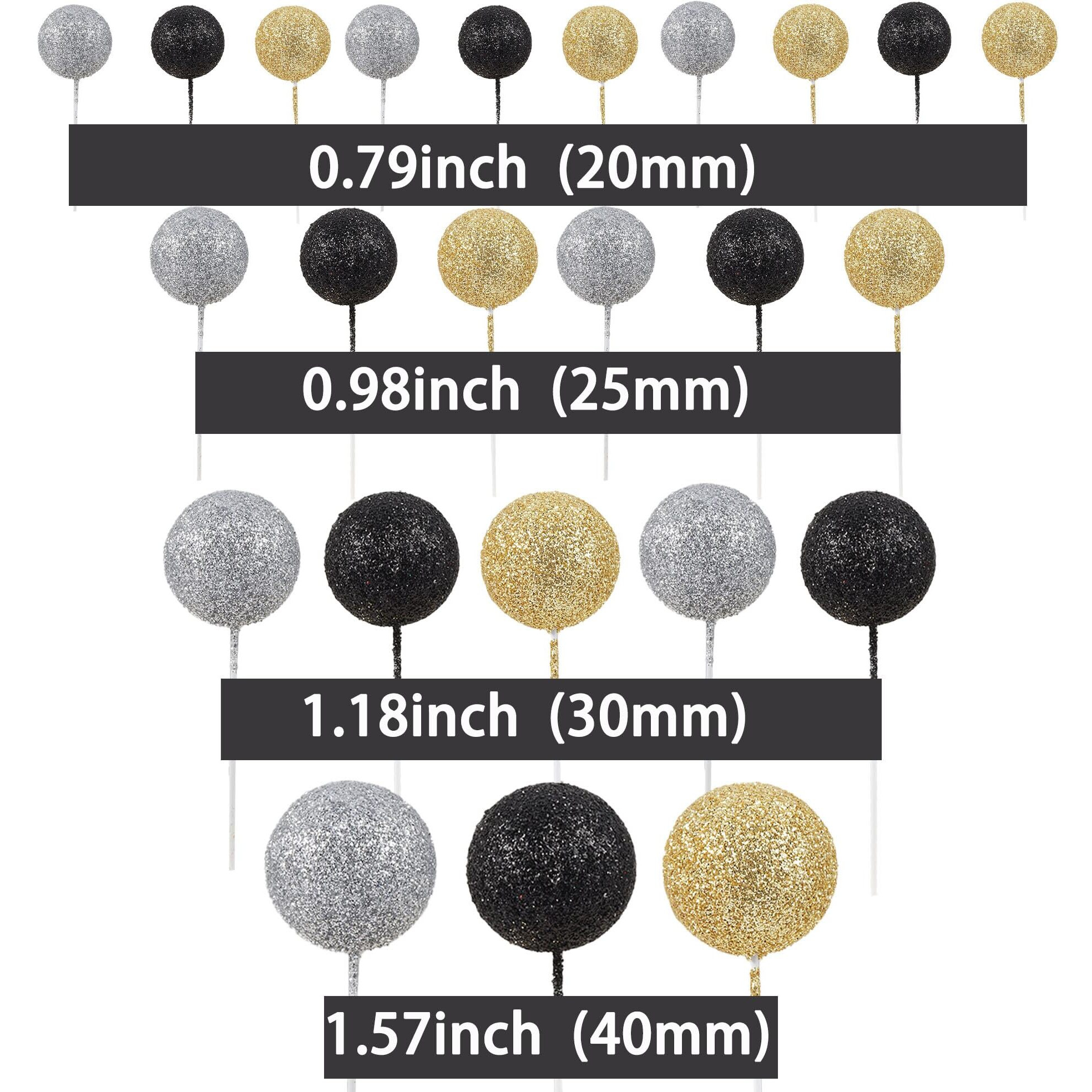 30Pcs Glitter Balls Cake Topper Mini Balloons Cupcake Topper Diy Cake Insert Topper Foam Cake Balls Baking Decoration For Baby Shower Wedding Anniversary Kids Birthday Graduation Party Cake Decorations Gold Black Silver