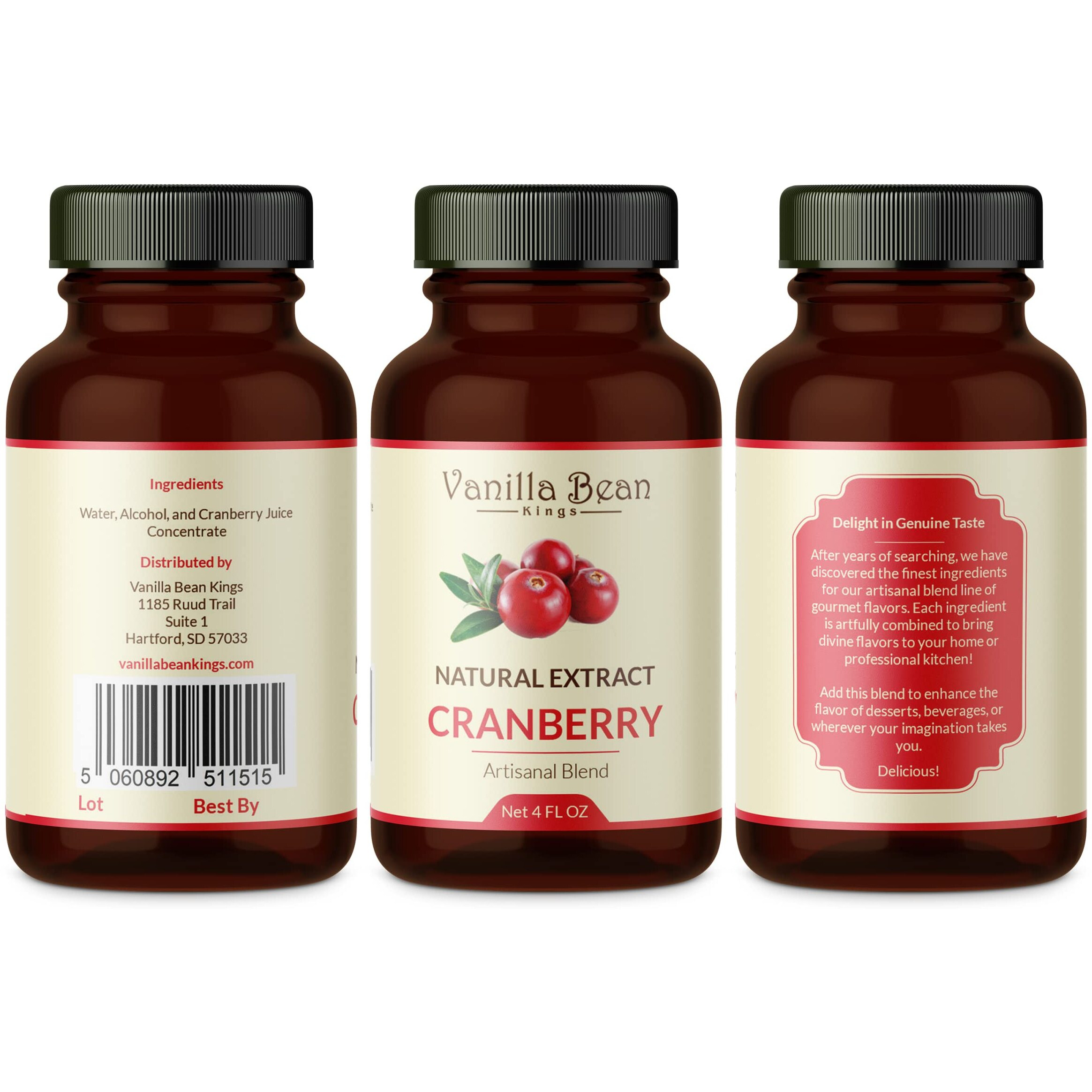 Natural Cranberry Extract For Baking And Flavoring - 4 Oz - Premium Quality Natural Flavors For Baked Goods, Desserts, & Cooking