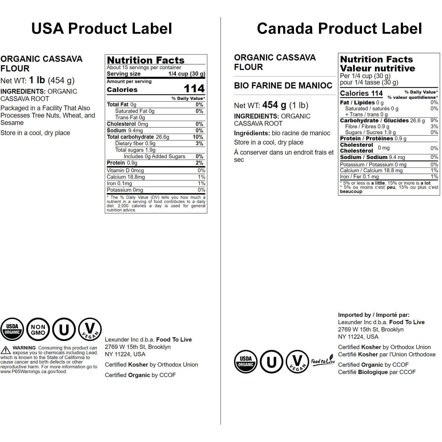 Food To Live Organic Cassava Flour, 1 Pound - Non-Gmo, Raw Yuca Root Powder, 100% Pure, Kosher, Vegan Superfood, Paleo, Bulk, Wheat Flour Substitute