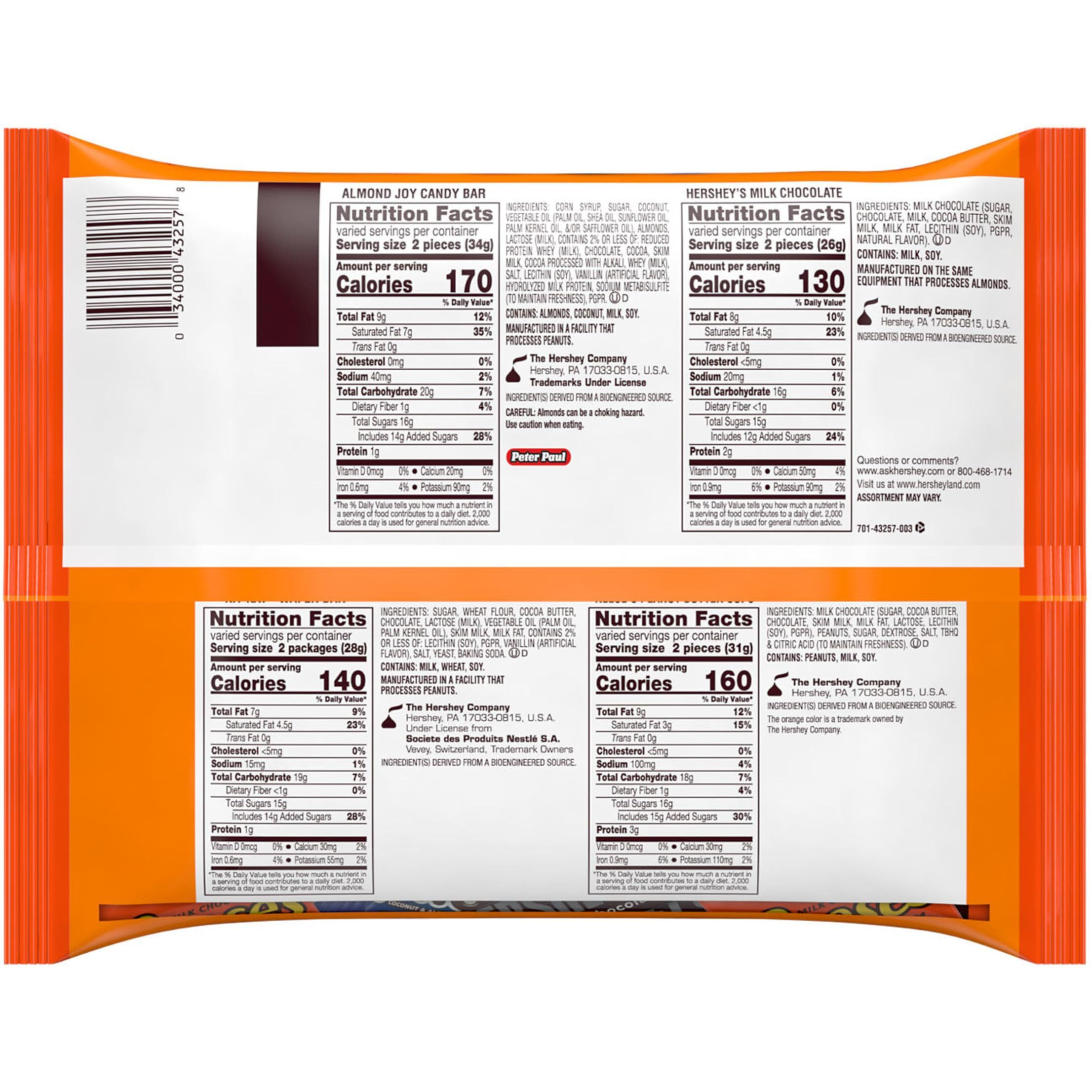 Hershey Assorted Chocolate Snack Size, Candy Bag, 15.57 Oz (30 Pieces)