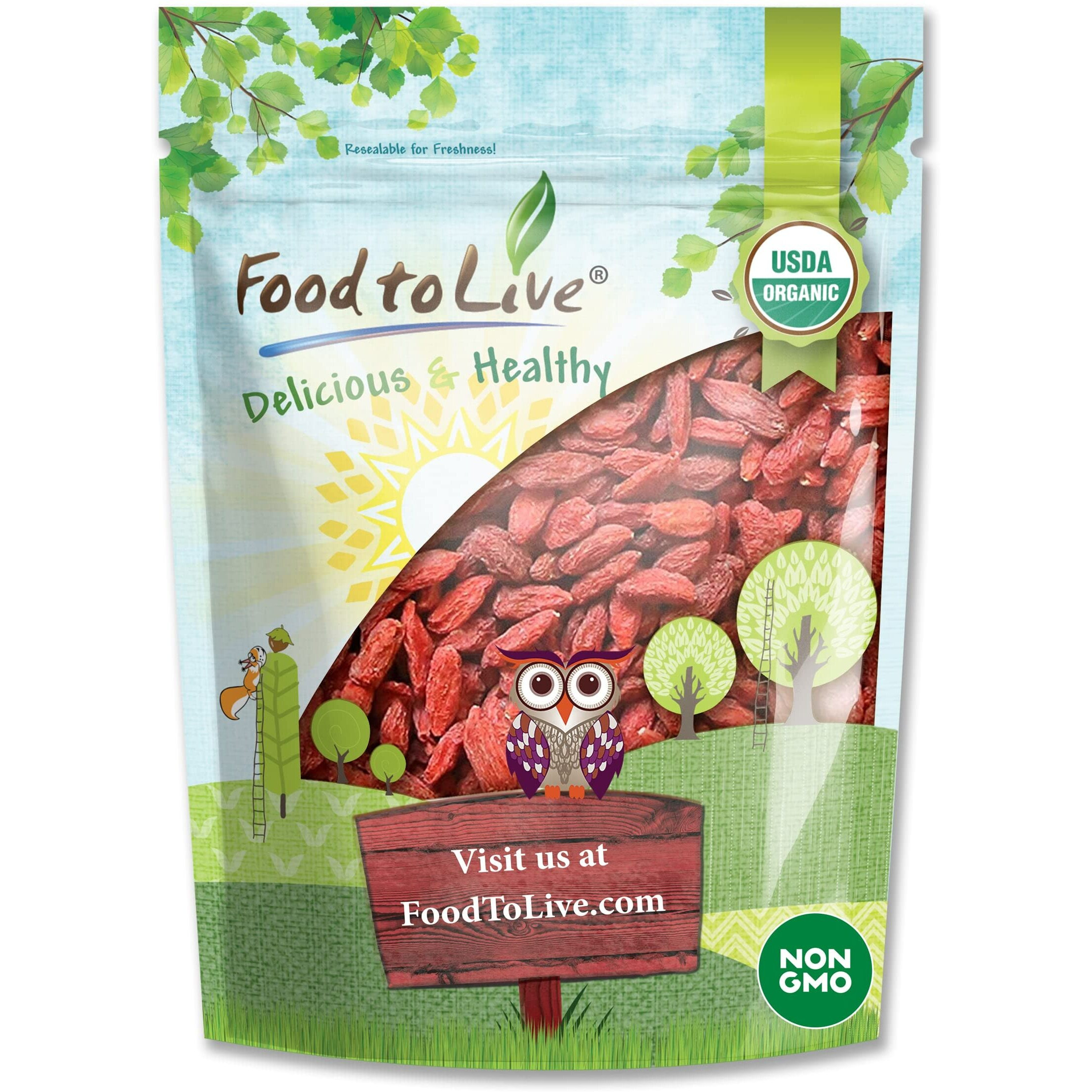 Food To Live Organic Goji Berries, 12 Ounces - Sun Dried, Large And Juicy, Non-Gmo, Raw, Vegan, Sirtfood, Bulk