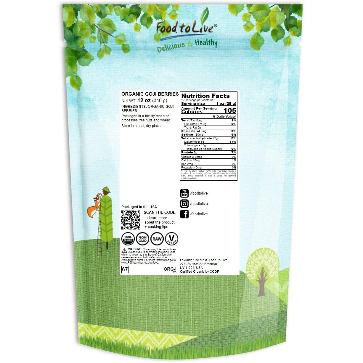 Food To Live Organic Goji Berries, 12 Ounces - Sun Dried, Large And Juicy, Non-Gmo, Raw, Vegan, Sirtfood, Bulk