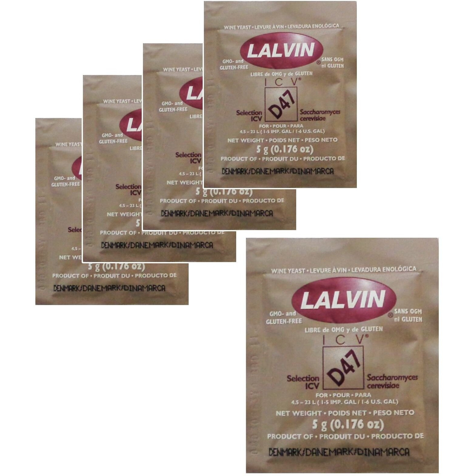 5X Lalvin D47 Yeast White And Blush Wines 5G Homebrew Wine Making 4.5L-23L