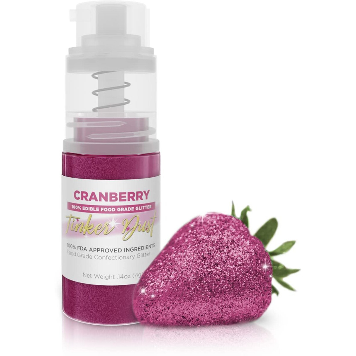 Tinker Dust - Cranberry (4G 1X Mini Pump) Edible Glitter For Desserts, Beverages, Cupcakes, Cake Pops And Cookies By Bakell