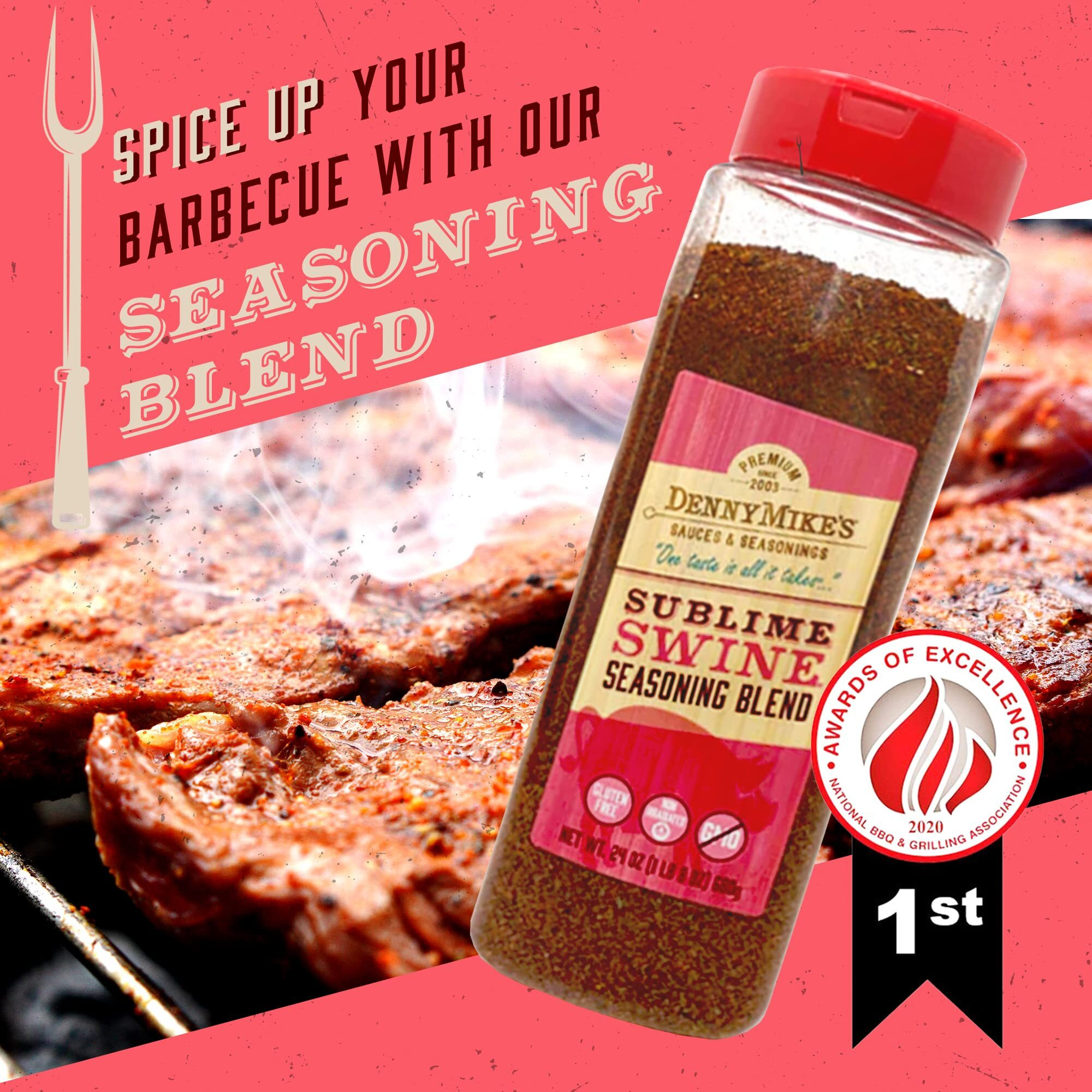 Dennymikes Sublime Swine Seasoning Blend, All Natural Spices And Seasonings, Low Sodium And Keto-Friendly Chili Seasoning Mix, Bbq Rub For Cooking, Smoking, And Grilling, 24 Oz