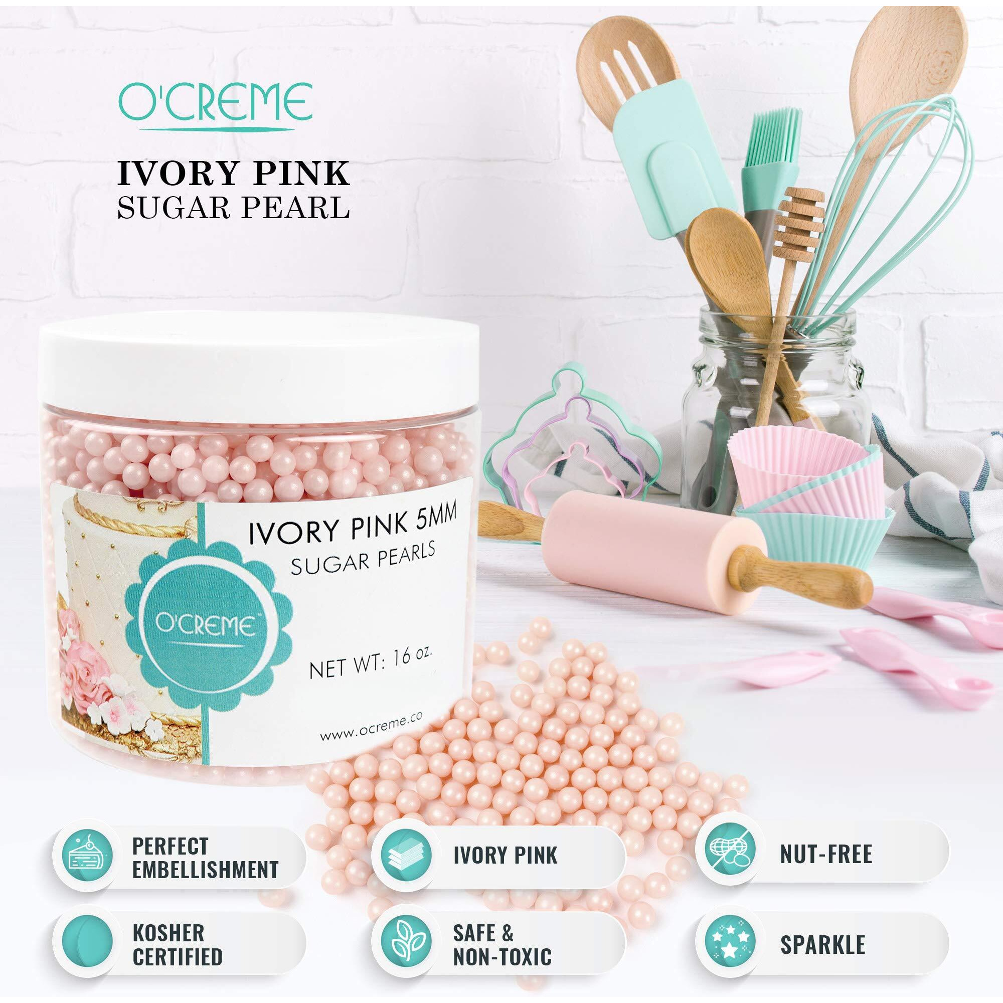 O'Creme Pink-Ivory Edible Sugar Pearls Cake Decorating Supplies For Bakers Cookie, Cupcake & Icing Toppings, Beads Sprinkles For Baking, Certified, Candy Sugar Ball Accents (2Mm, 8 Oz)
