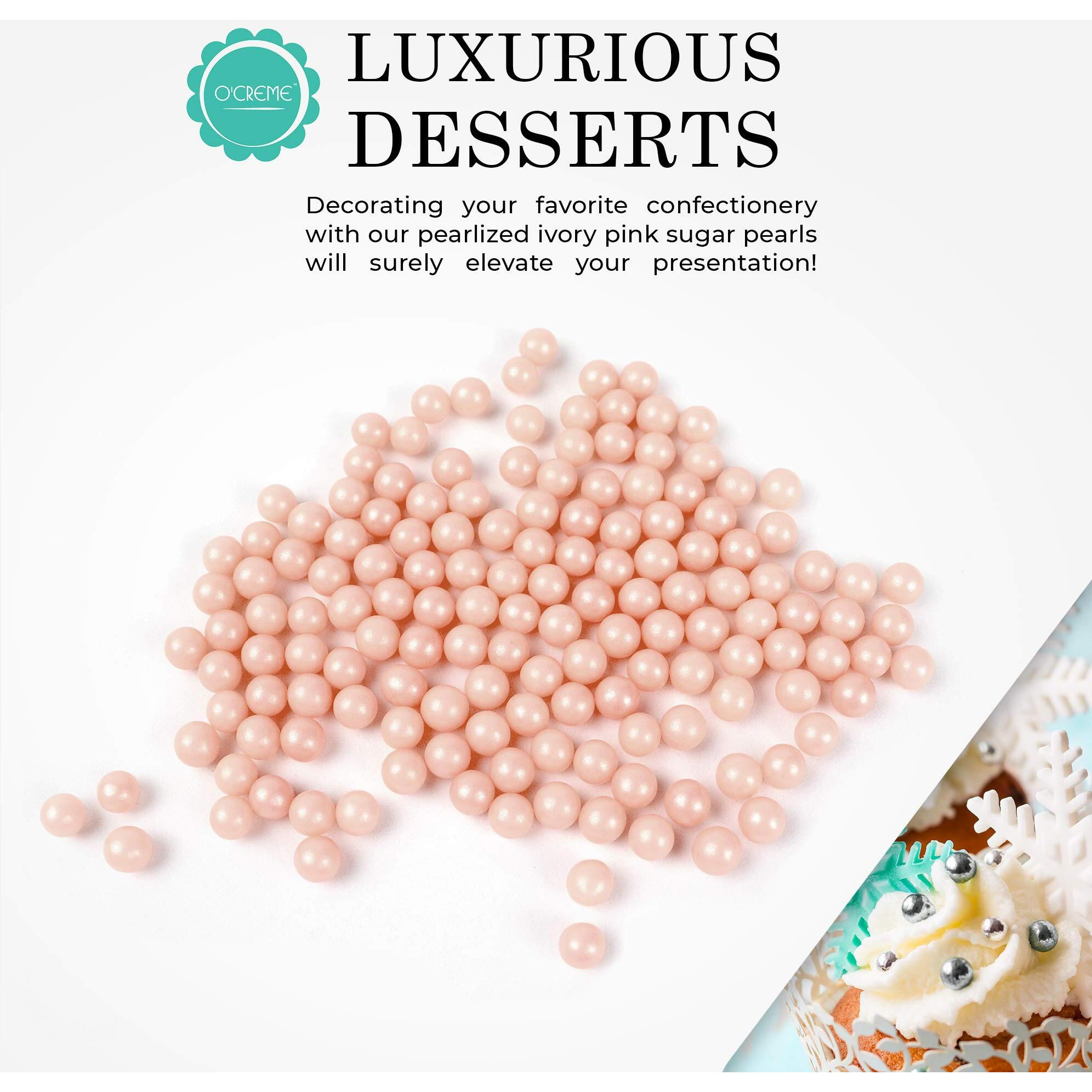 O'Creme Pink-Ivory Edible Sugar Pearls Cake Decorating Supplies For Bakers Cookie, Cupcake & Icing Toppings, Beads Sprinkles For Baking, Certified, Candy Sugar Ball Accents (2Mm, 8 Oz)