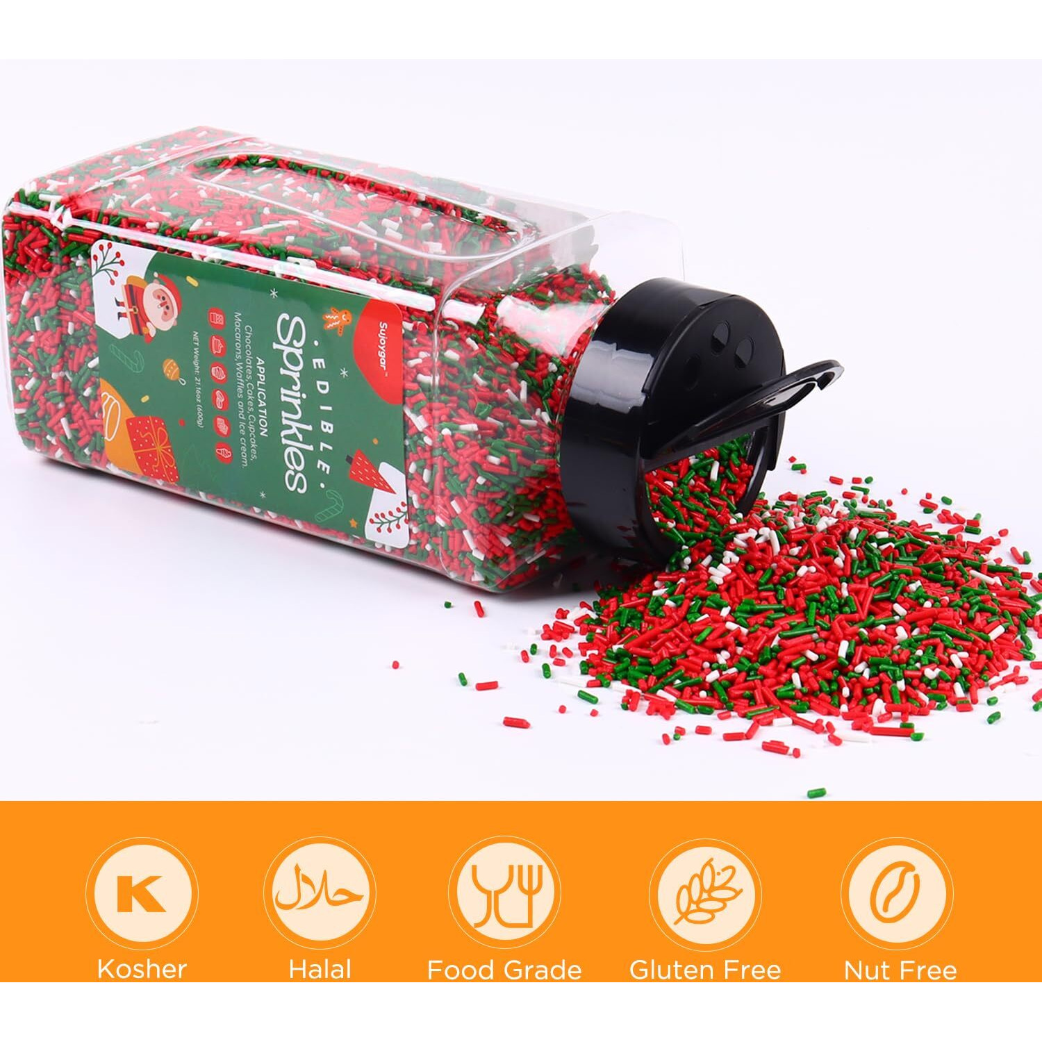 Christmas Jimmies Sprinkles, Bulk 1.32 Lb, Food Grade, Sprinkles For Cake Decorating, Sujoygar, Baking, Cookies, Chocolates, Cupcake Toppers