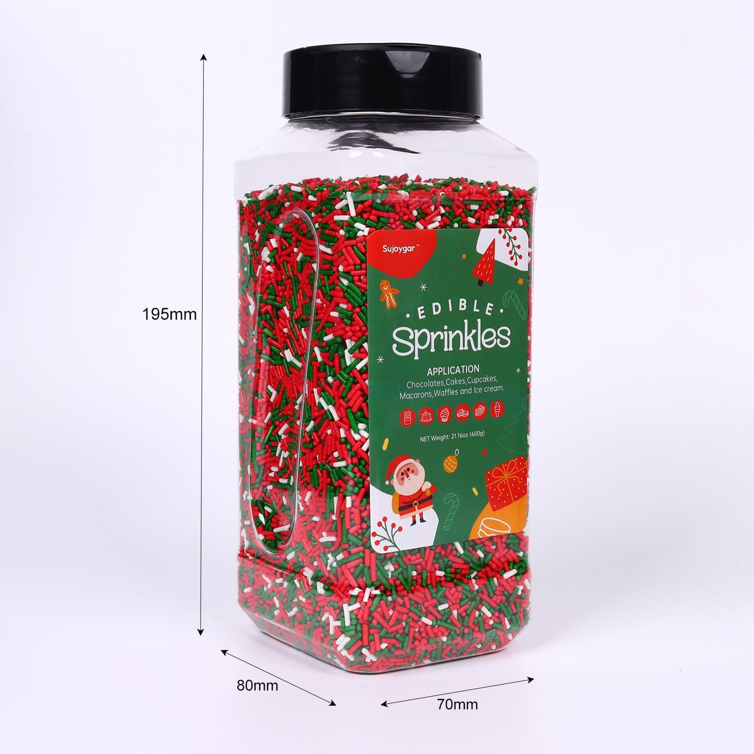 Christmas Jimmies Sprinkles, Bulk 1.32 Lb, Food Grade, Sprinkles For Cake Decorating, Sujoygar, Baking, Cookies, Chocolates, Cupcake Toppers
