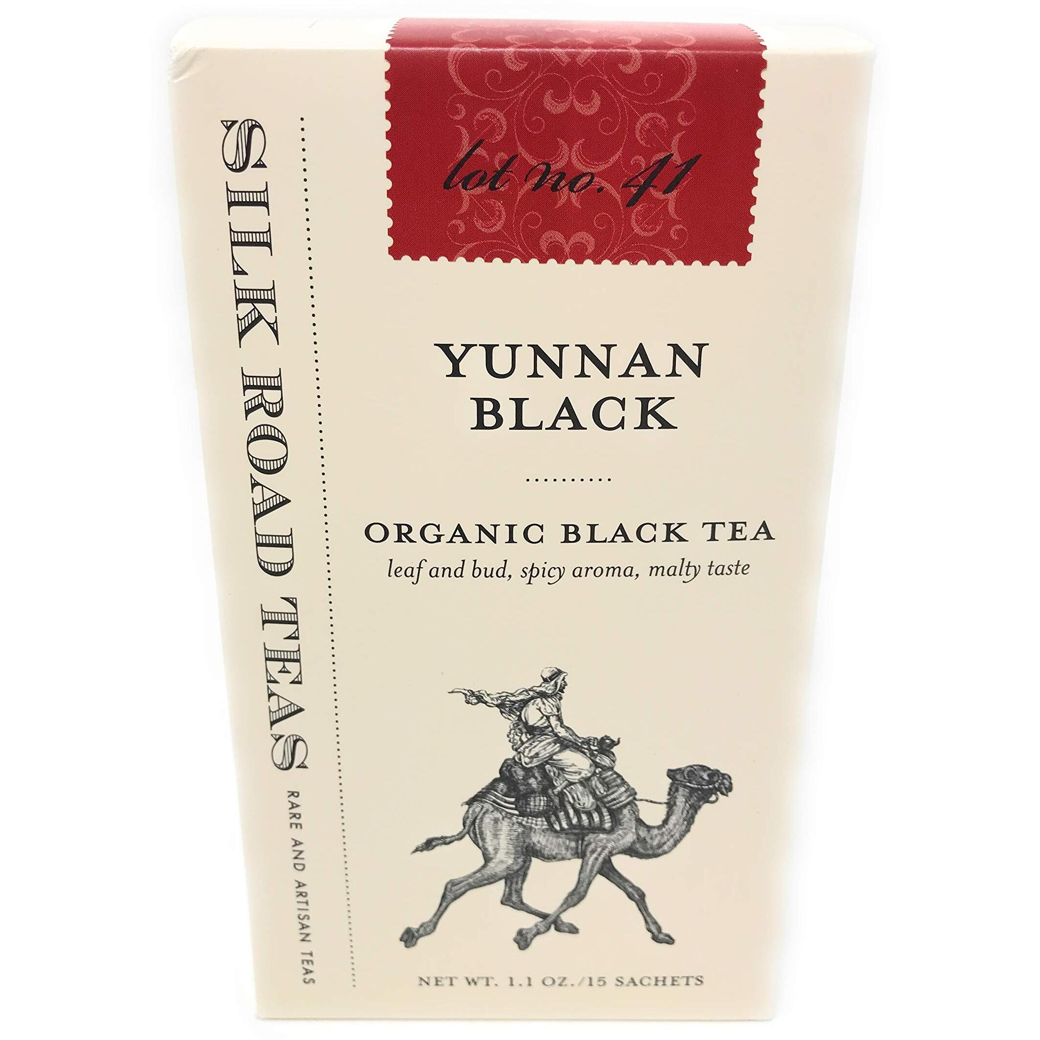 Silk Road Teas, Organic Yunnan Black Tea, English Breakfast Tea, Fair Trade, Spicy Aroma & Malty Taste, "&quotMocha Of Tea"", Enjoy Hot Or Iced,15 Non-Gmo Biodegradable Tea Bags