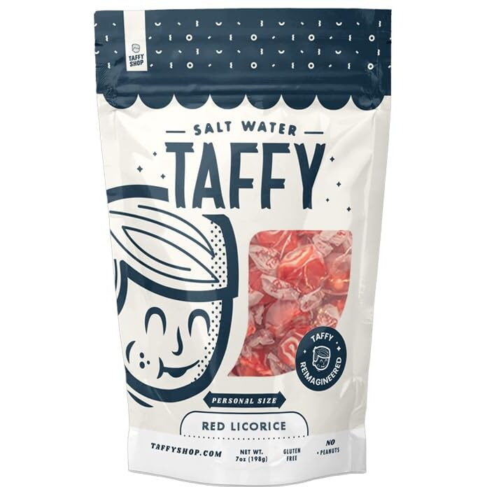 Taffy Shop Red Licorice Salt Water Taffy - Small Batch Salt Water Taffies Made In The Usa - Super Soft, And Sweet - Guaranteed Fresh - Gluten-Free, Soy-Free, Peanut-Free - Personal (7Oz) Bag
