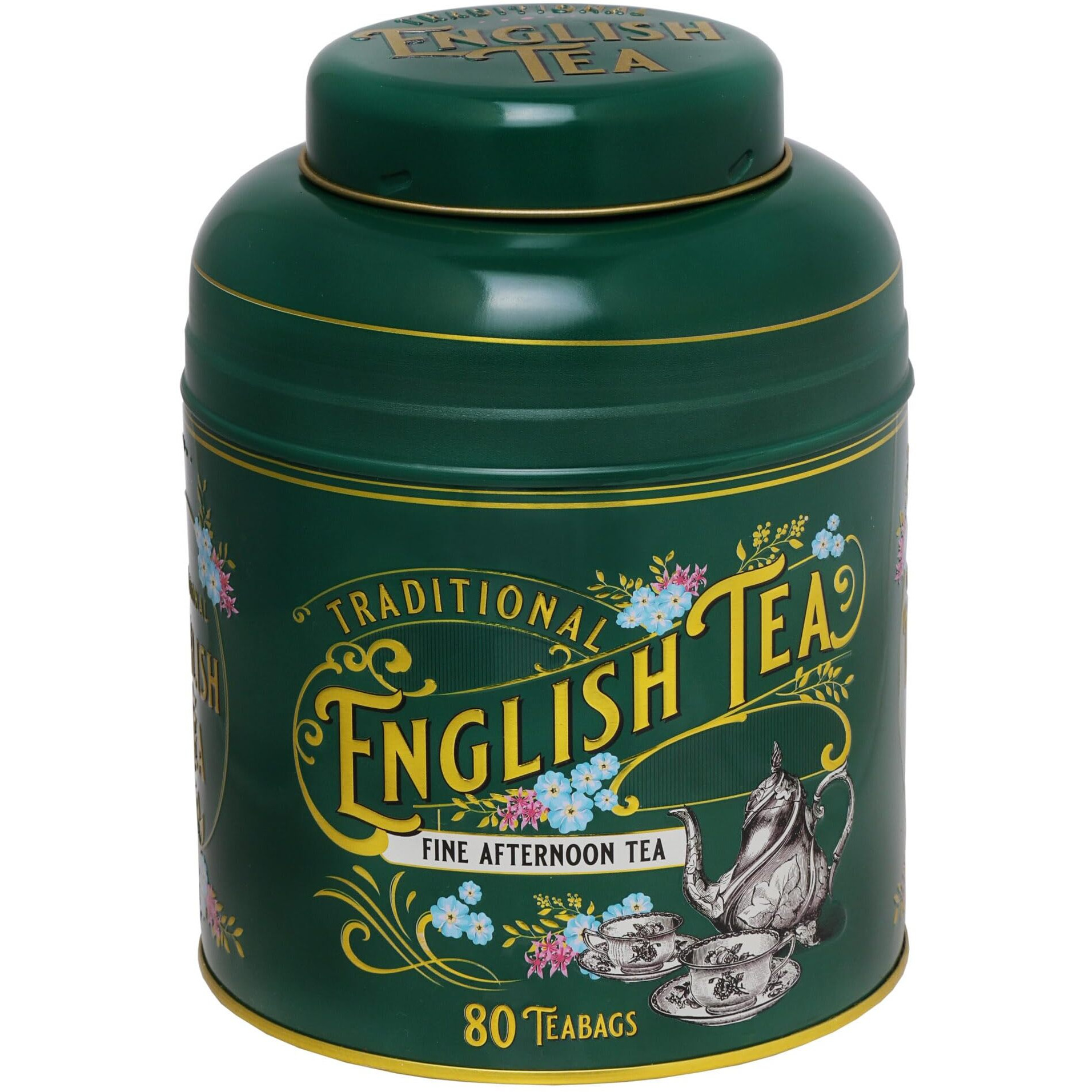 New English Teas Vintage Victorian Tea Caddy With 80 English Teabags (Bottle Green)