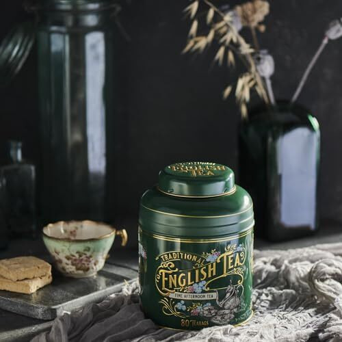 New English Teas Vintage Victorian Tea Caddy With 80 English Teabags (Bottle Green)