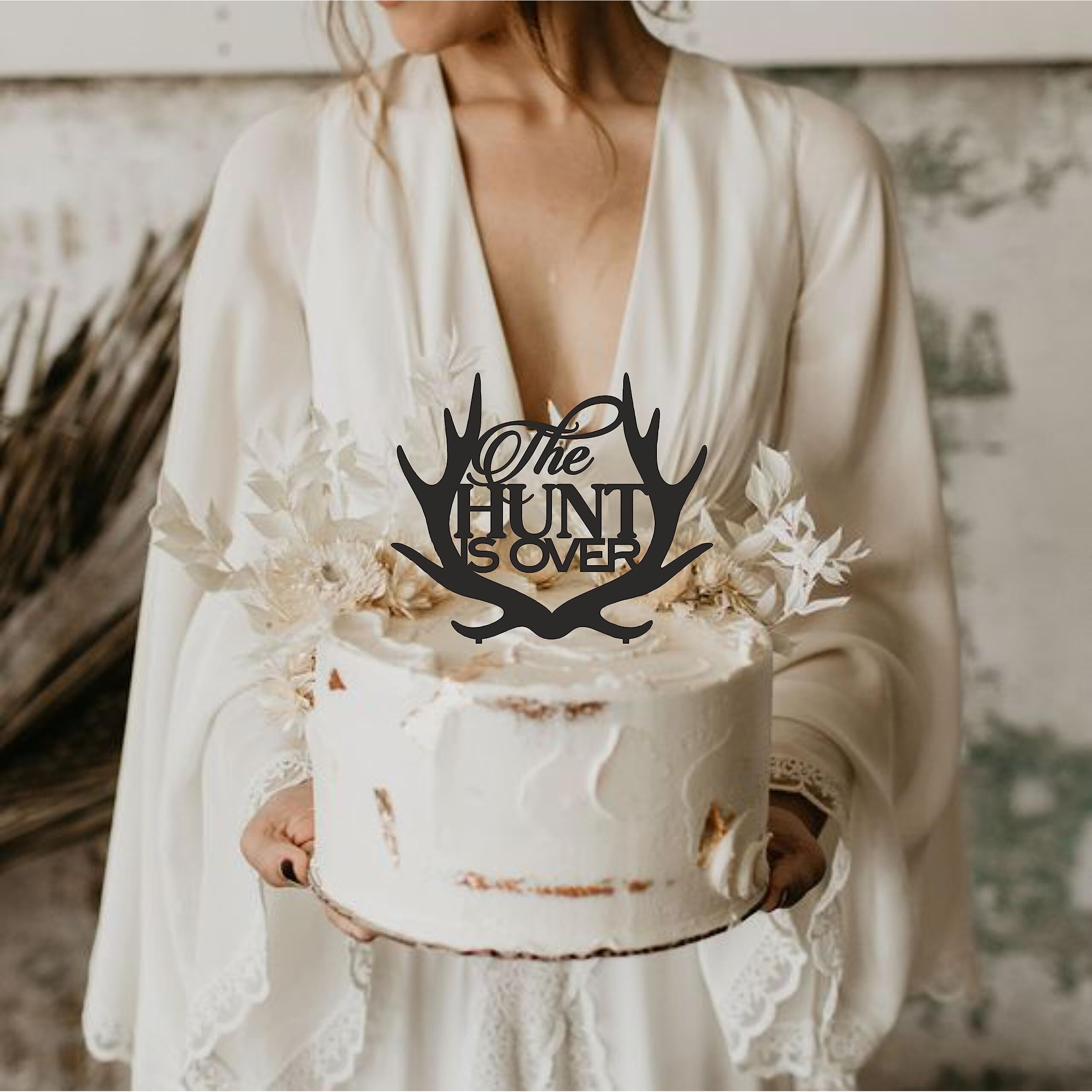 Happyplywood The Hunt Is Over Cake Topper For Wedding, Hunting Themed Wedding, Cake Topper Antler, Bride Grooms Cake Toppers, Rustic Wedding Style D  Cor (Antler)