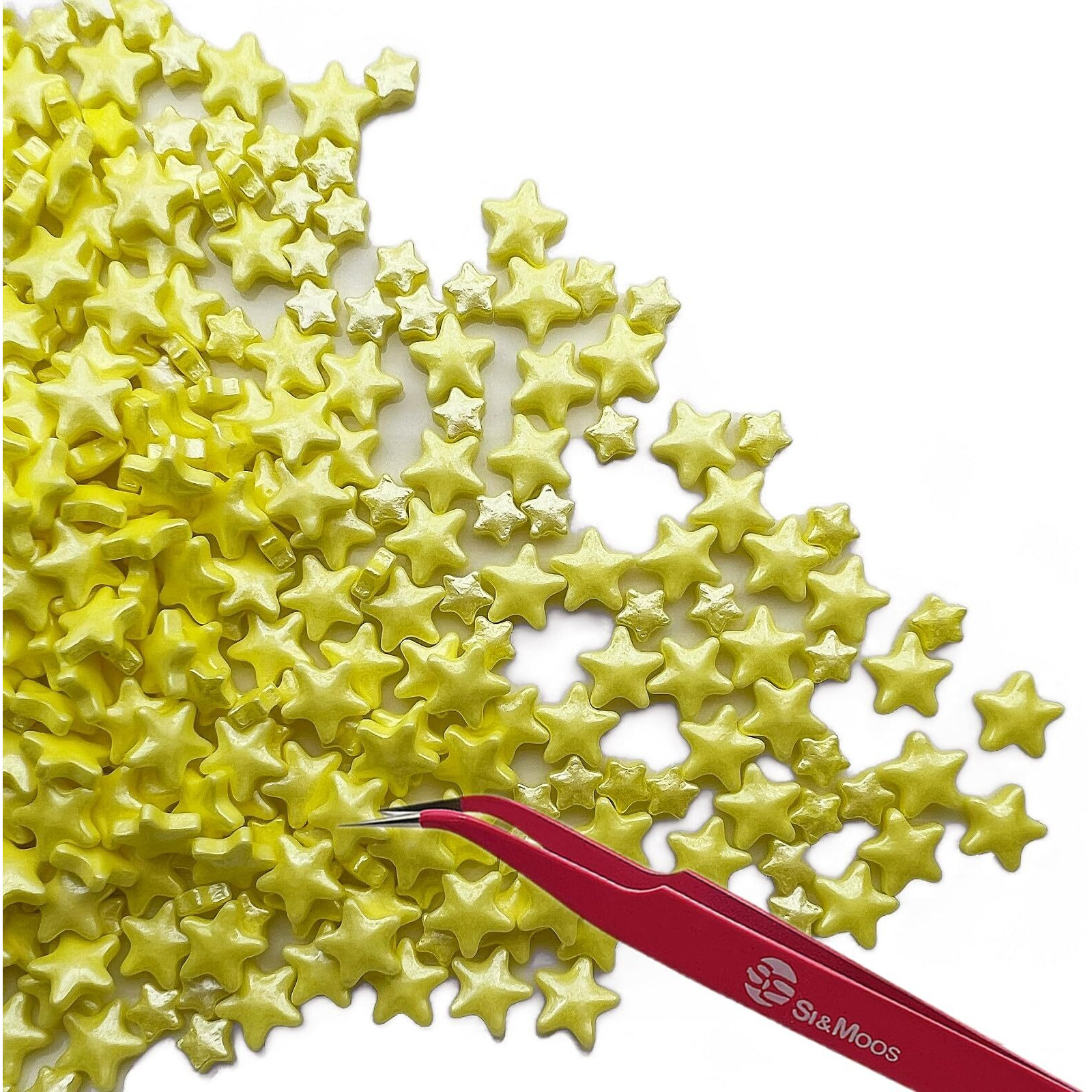 Se Si&Moos Yellow Star Sprinkles Yellow Edible Stars Yellow Stars Cake Decorations Star Cake Topper Large And Small Yellow Star Sprinkles For Decorating Cakes,Cupcakes 3 Oz With Tweezers