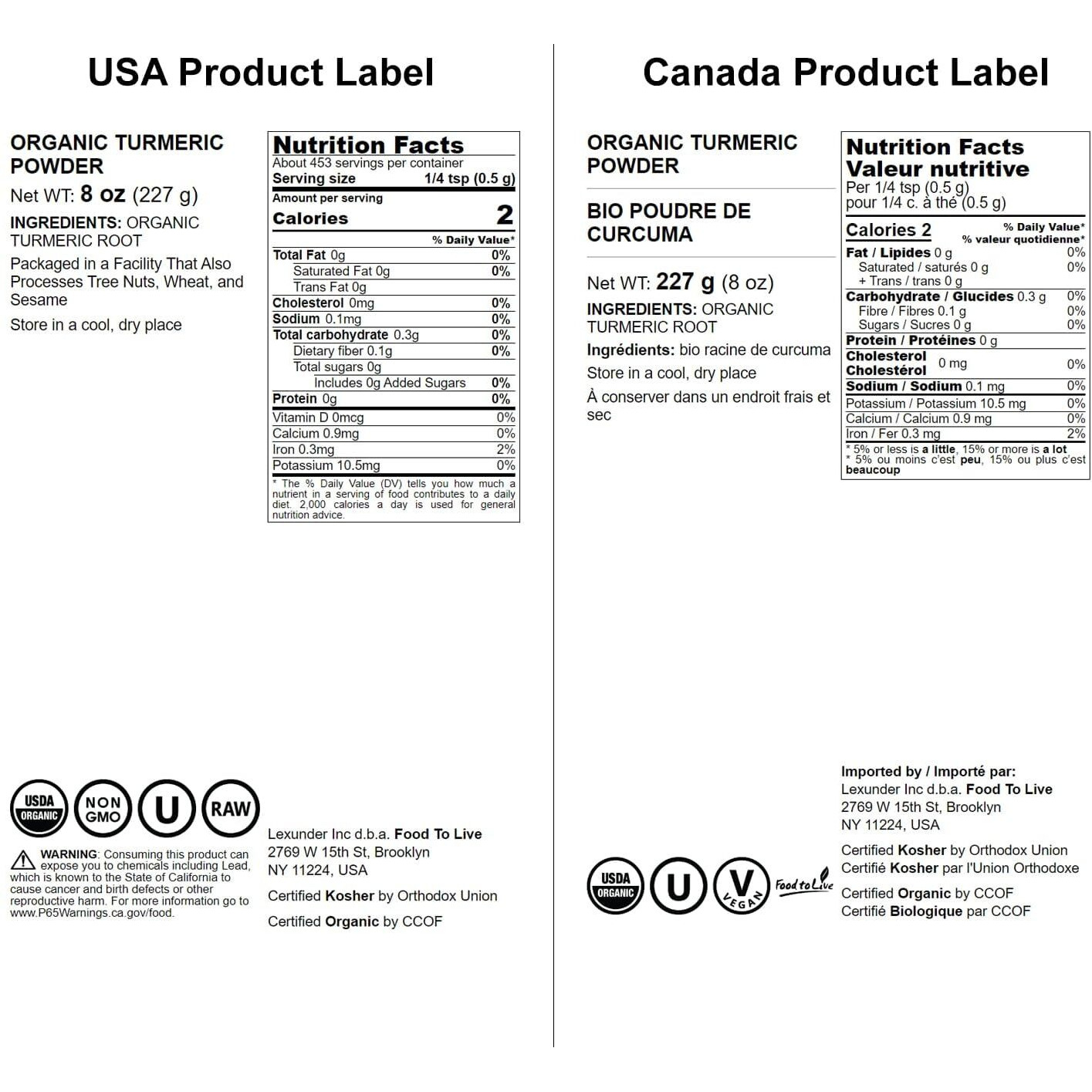 Food To Live Organic Turmeric Powder, 8 Ounces Non-Gmo, Finely Ground Turmeric Root, Pure, Kosher, Vegan, Bulk. Fragrant Spice. Great For Asian, Middle East Dishes, Spice Blends, Beverages.