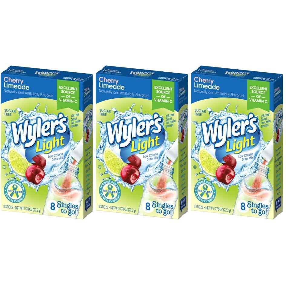 Wyler's Light Singles To Go Powder Packets, Water Drink Mix, Cherry Limeade, 8 Packets Per Box, 24 Total Packets (Pack Of 3)
