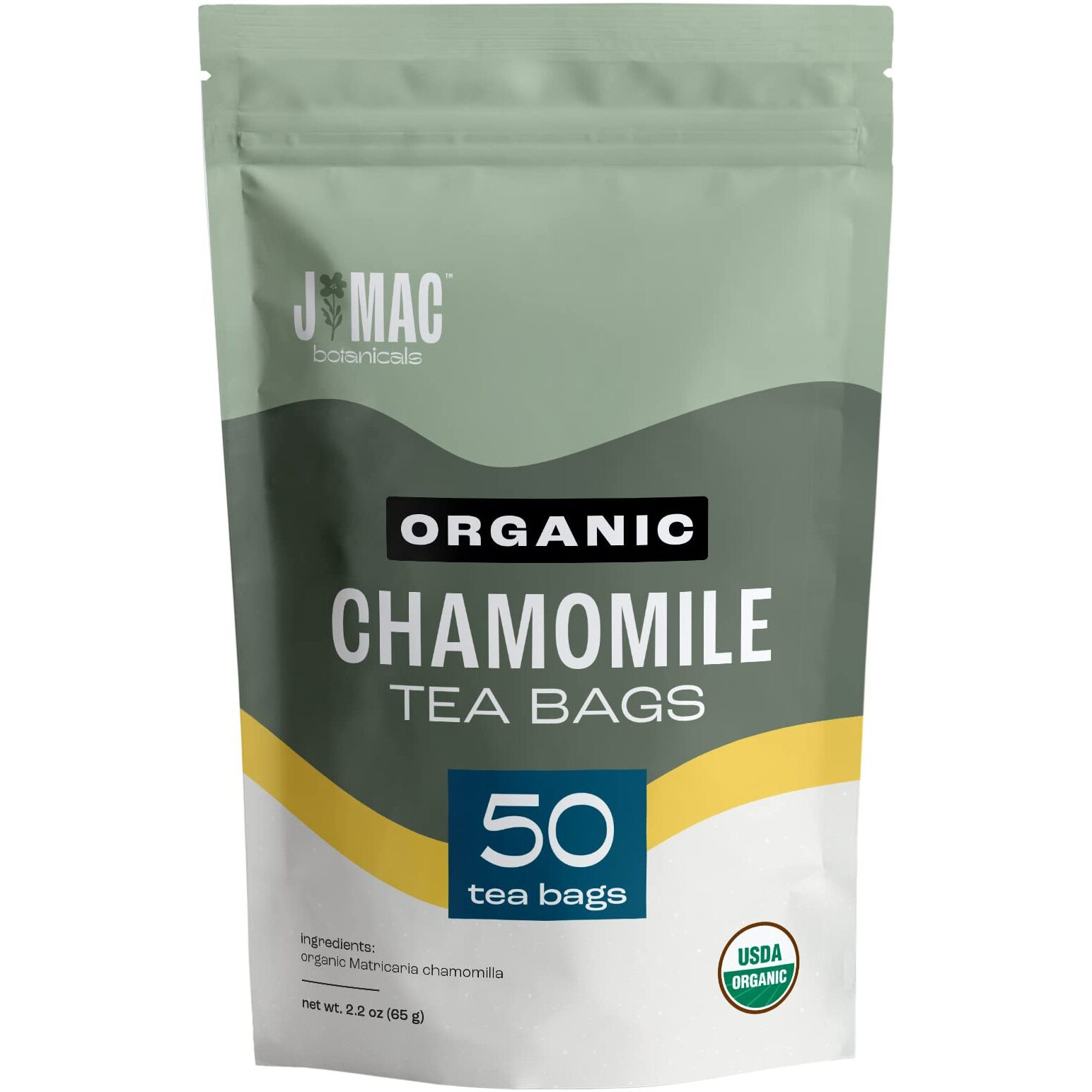 J Mac Botanicals Organic Chamomile Tea Bags (50 Tea Bags) Certified Organic, Eco-Conscious Tea Bags