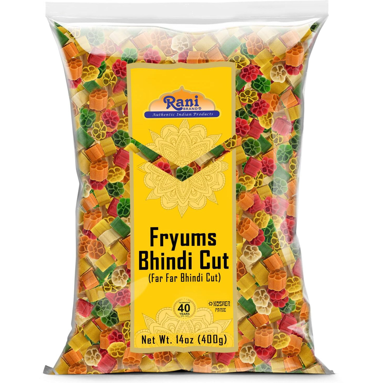 Rani Far Far / Fryums (Wheat & Tapioca Pellet) Bhindi Shape 14Oz (400G) ~ Vegan, Kosher, Uncooked, Used To Make Papad, Bhungra / Chip Snack