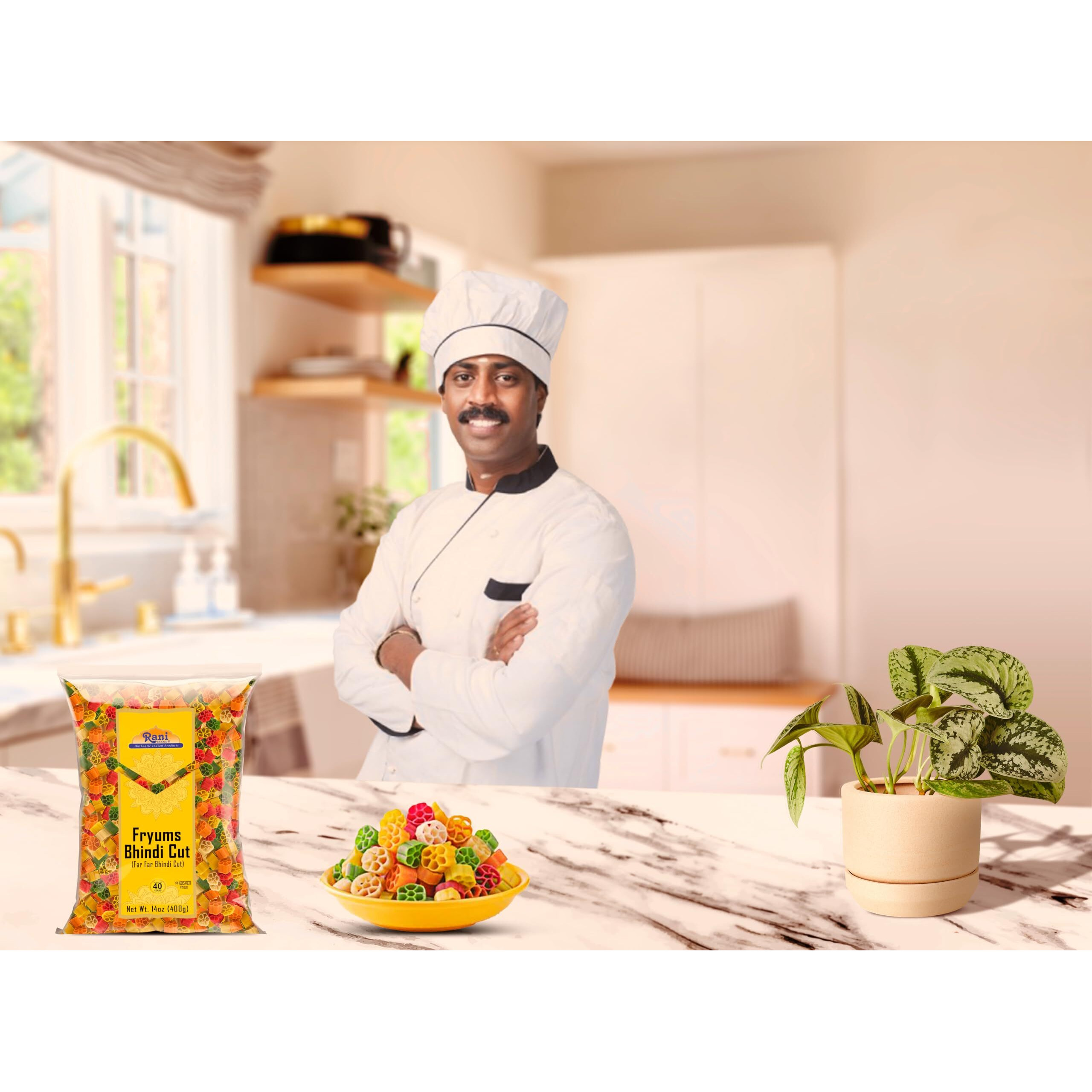 Rani Far Far / Fryums (Wheat & Tapioca Pellet) Bhindi Shape 14Oz (400G) ~ Vegan, Kosher, Uncooked, Used To Make Papad, Bhungra / Chip Snack