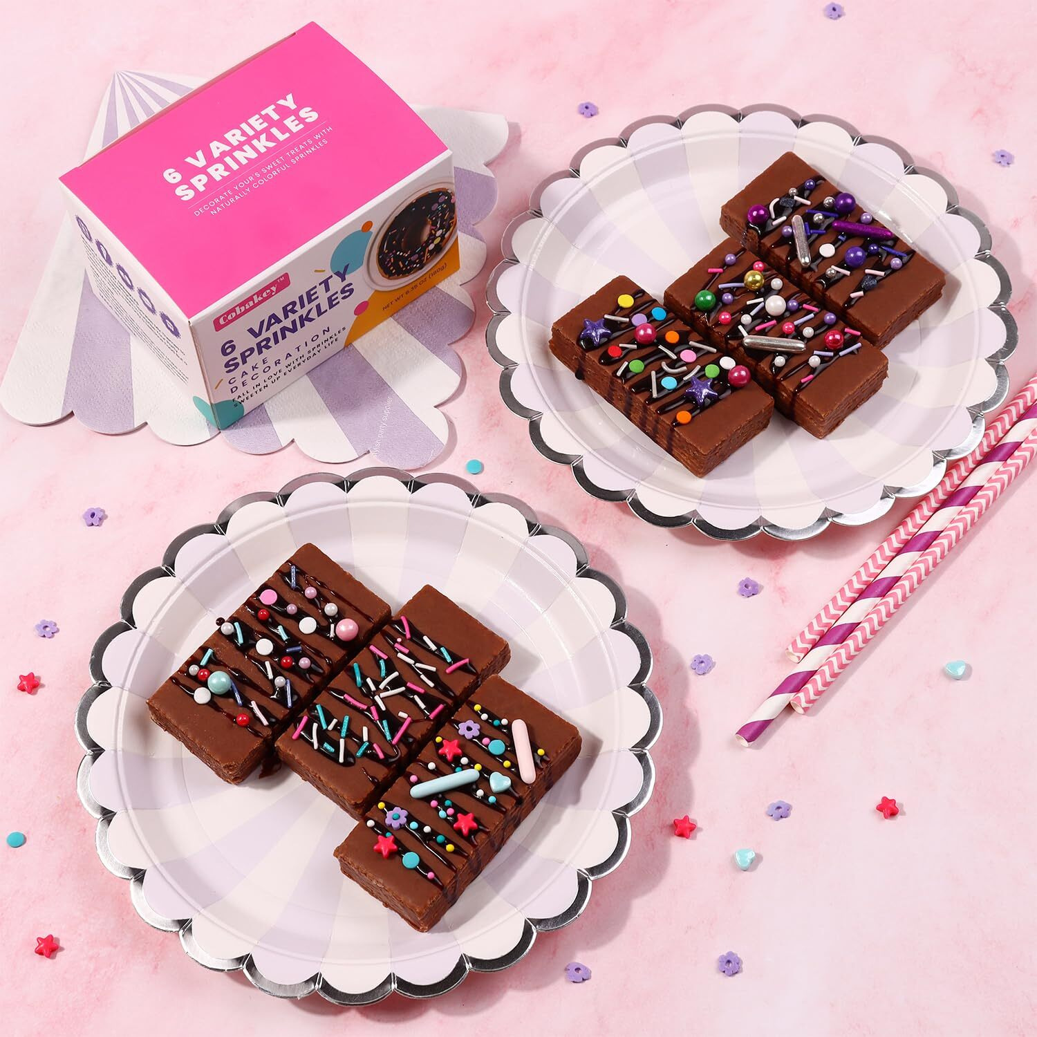 Sprinkles For Cake Decorating, Cupcake, Cookies, Ice Cream Topper, 6 Packs Purple Sprinkles, Pink Of Assorted Sprinkles For Cake Baking, Perfect For Birthdays, Wedding