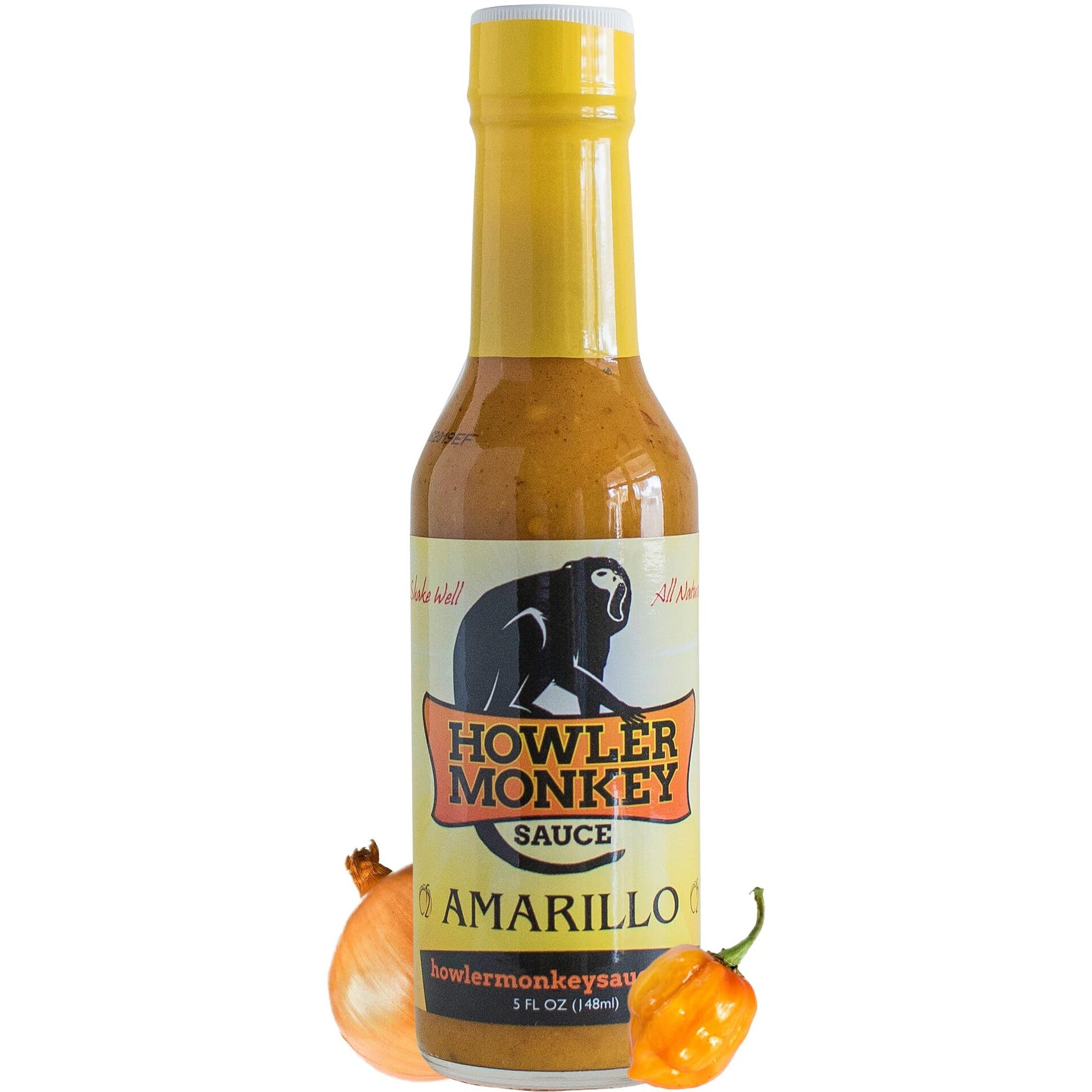 Howler Monkey Sauce Amarillo - Panama Style Hot Sauce - Gluten-Free, No Carbs, Low Sodium - No Thickeners, Preservatives, Or Added Sugars -Burn That Turns Into A Blast Of Flavors - 1-Pack 5Oz Bottle