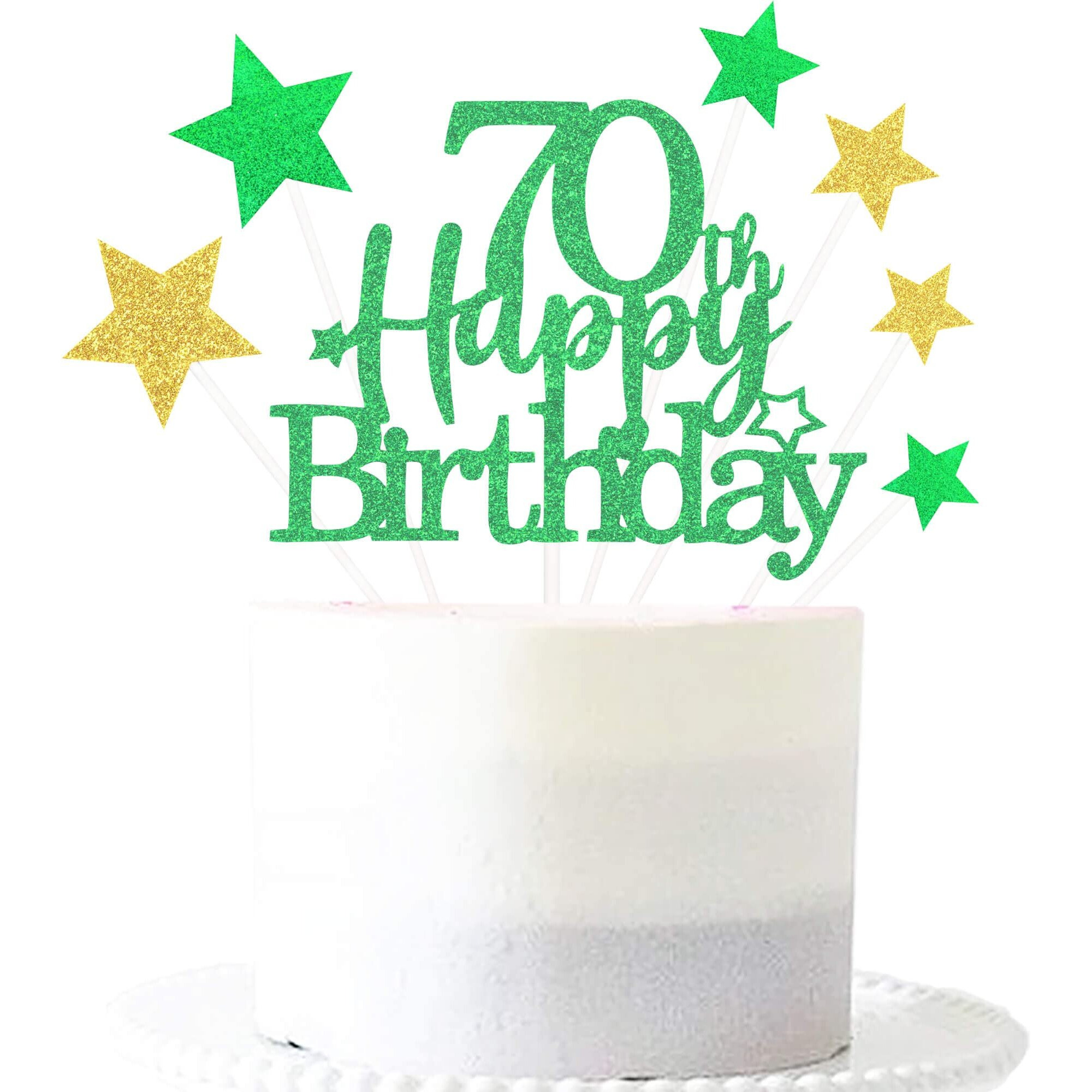 Glittery 70Th Happy Birthday Cake Topper With Star,Personalised 70 Birthday Cake Toppers Party Decorations Party Supplies For Boys Girls Green Gold