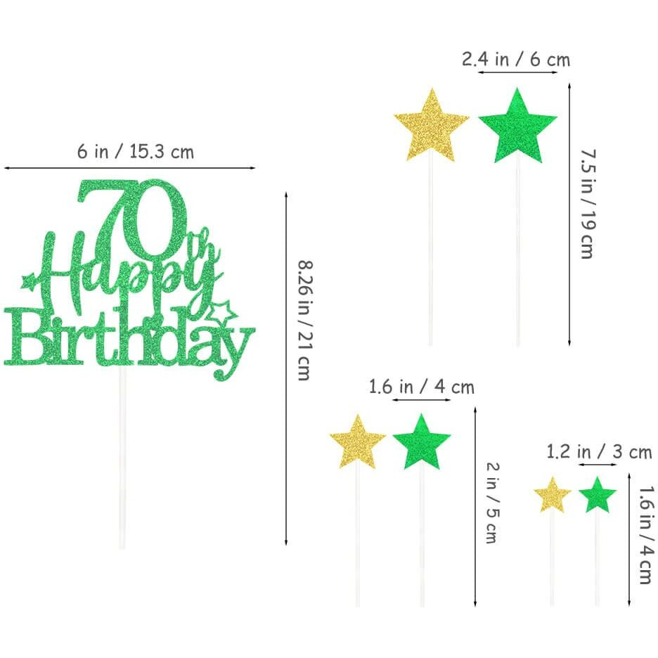 Glittery 70Th Happy Birthday Cake Topper With Star,Personalised 70 Birthday Cake Toppers Party Decorations Party Supplies For Boys Girls Green Gold