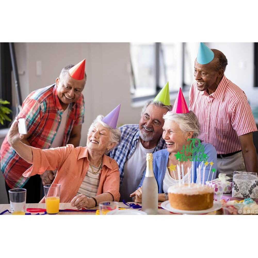 Glittery 70Th Happy Birthday Cake Topper With Star,Personalised 70 Birthday Cake Toppers Party Decorations Party Supplies For Boys Girls Green Gold