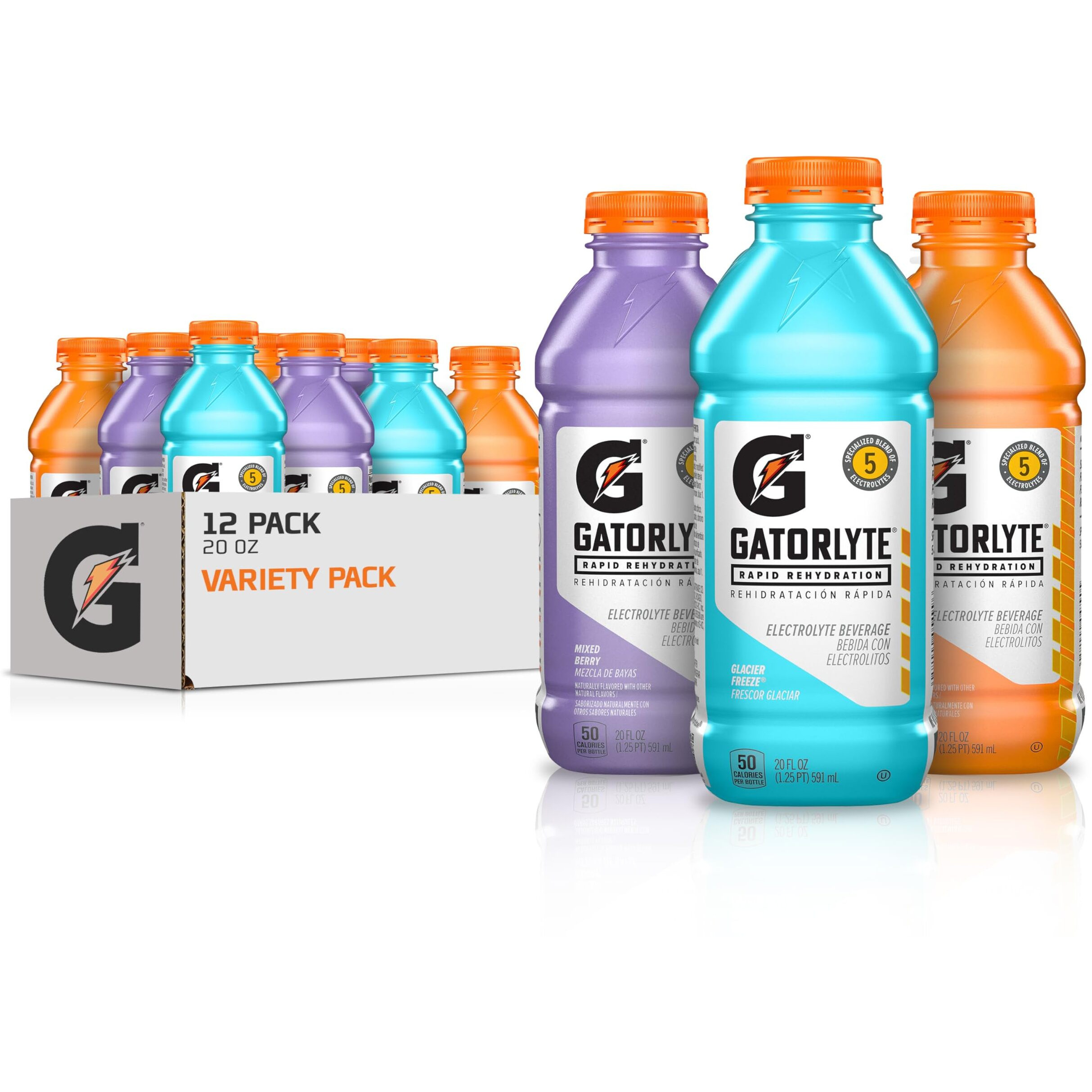 Gatorlyte Rapid Rehydration Electrolyte Beverage, Variety Pack 2.0, 20 Fl Oz (Pack Of 12)