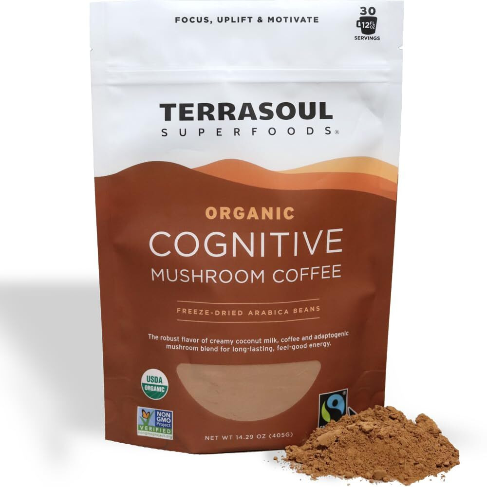 Terrasoul Superfoods Organic Cognitive Mushroom Coffee, 30 Servings, 14.29 Oz, Energize Your Morning And Boost Focus With Powerful Mushrooms, Compare To Ryze Mushroom Coffee