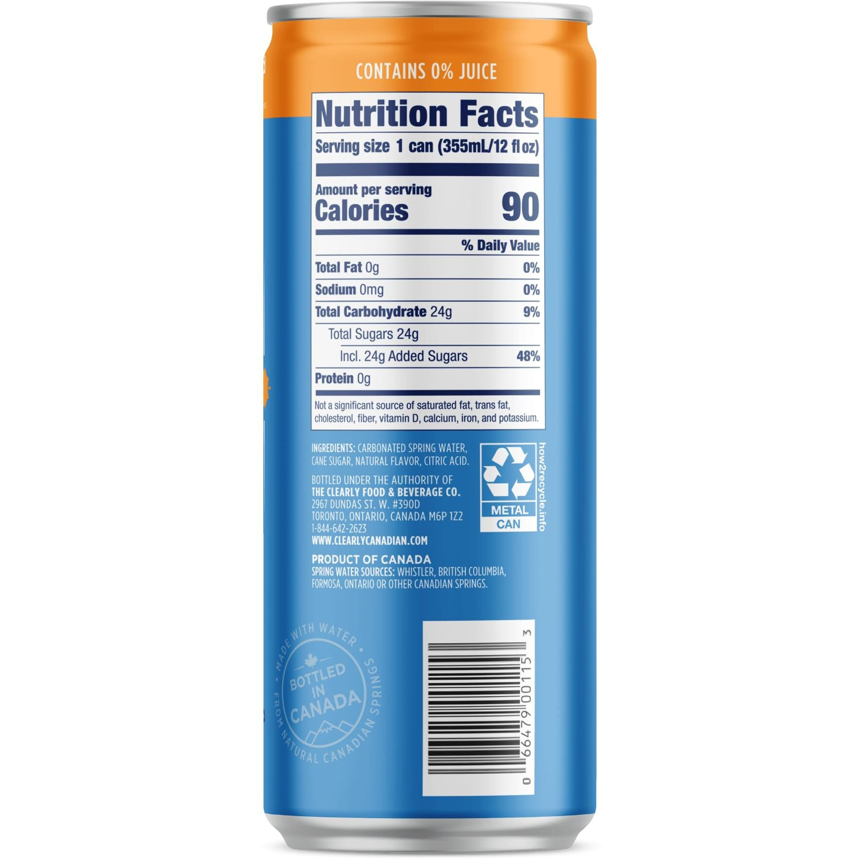Clearly Canadian Orchard Peach Sparkling Spring Water Beverage, Natural & Carbonated, Flavored Seltzer Water, 1 Case (24 Cans X 12 Fl Oz)