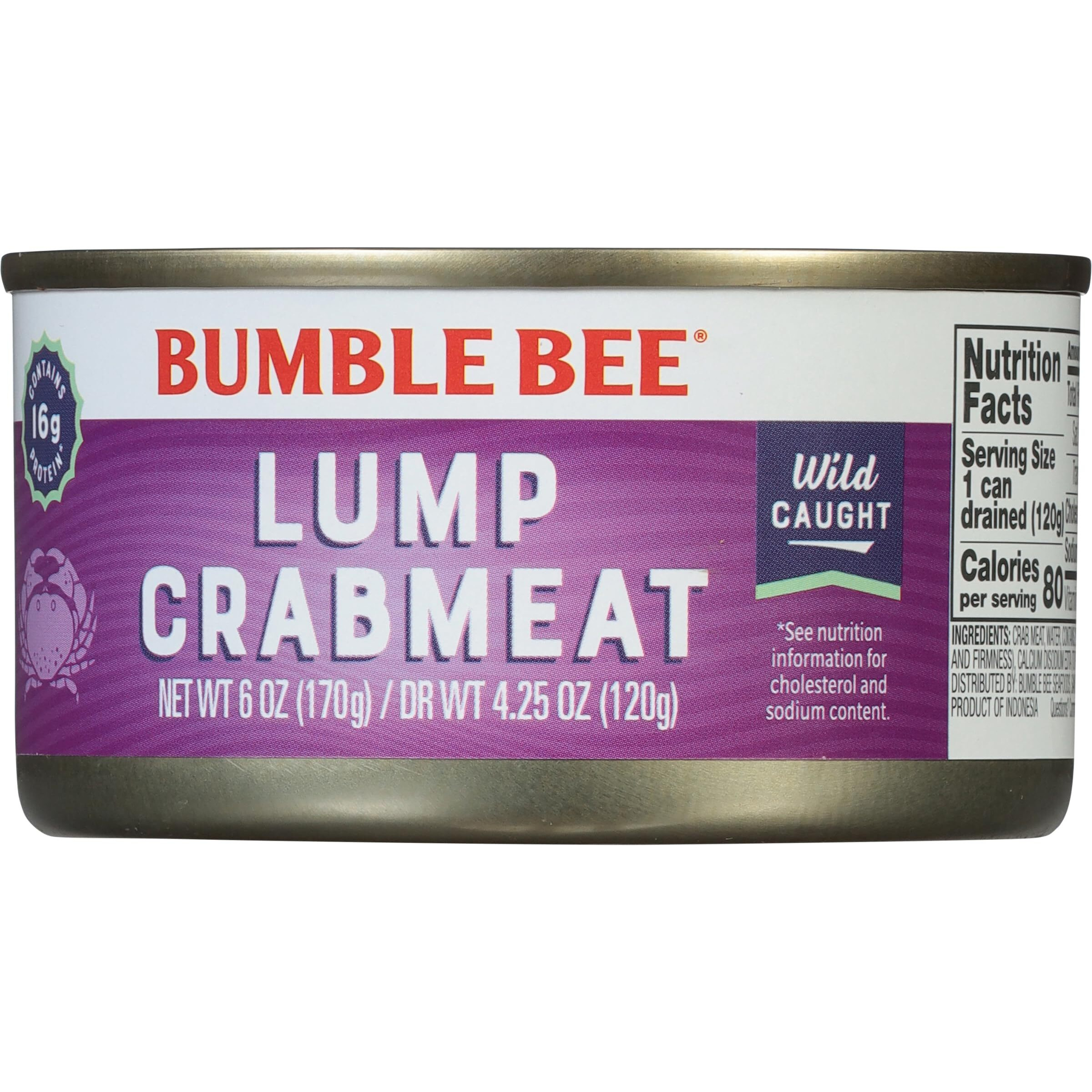 Bumble Bee Lump Crab Meat, 6 Oz Can (Pack Of 12) - 16G Protein & 1G Carb Per Serving - Wild Caught, Small Chunks, Drain Before Use