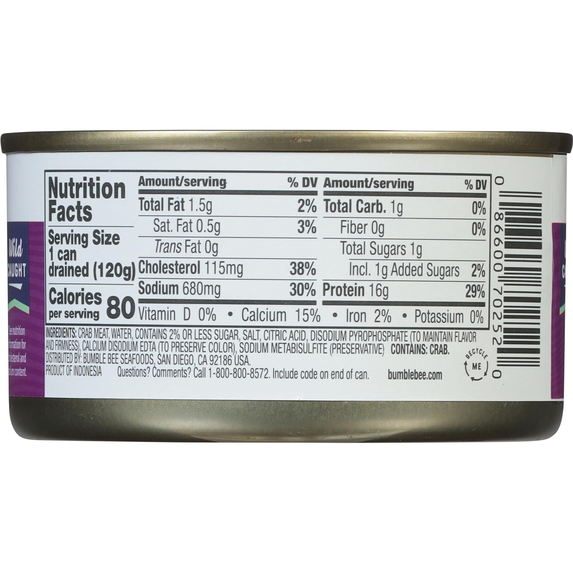 Bumble Bee Lump Crab Meat, 6 Oz Can (Pack Of 12) - 16G Protein & 1G Carb Per Serving - Wild Caught, Small Chunks, Drain Before Use
