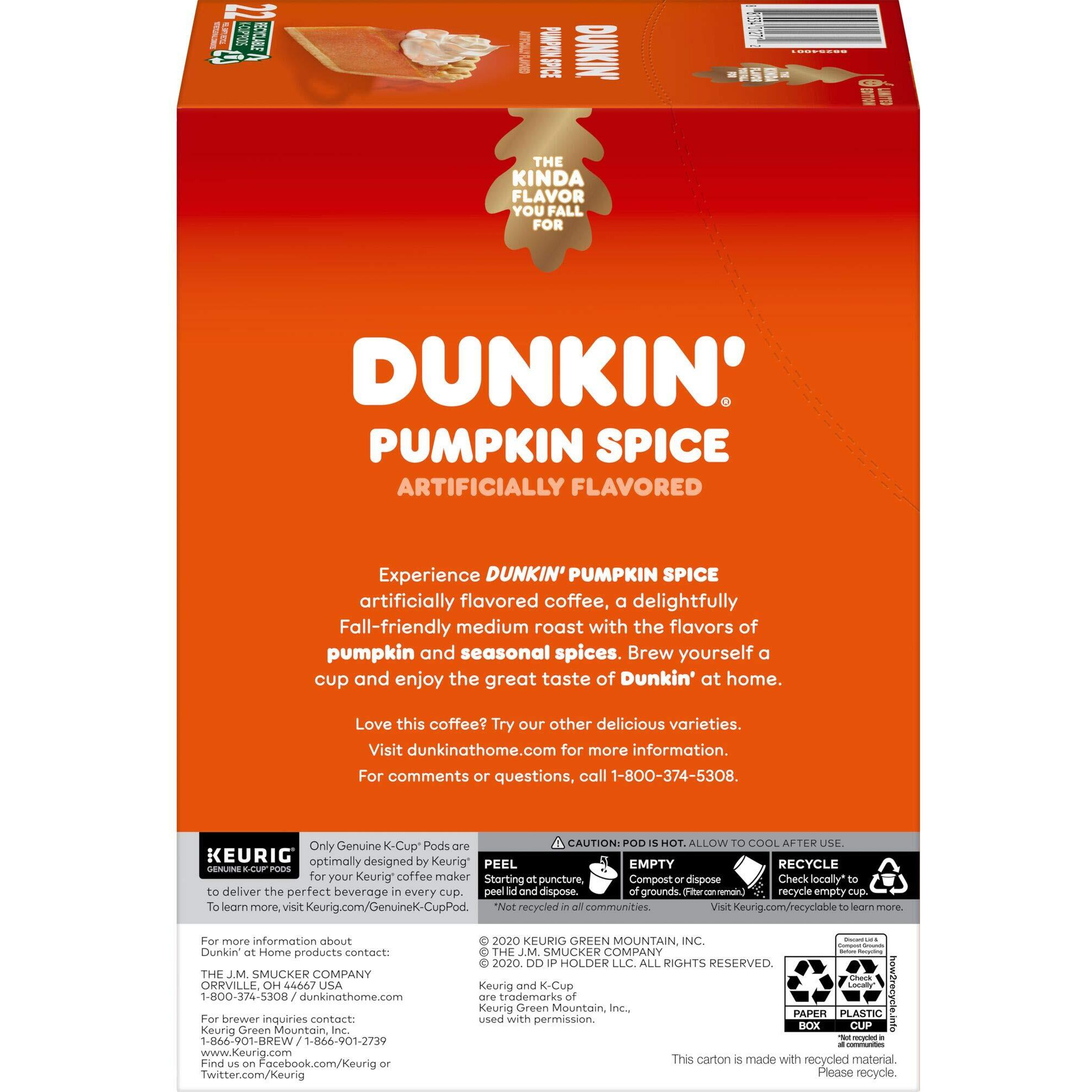 Dunkin' Pumpkin Spice Flavored Coffee, 22 Keurig K-Cup Pods